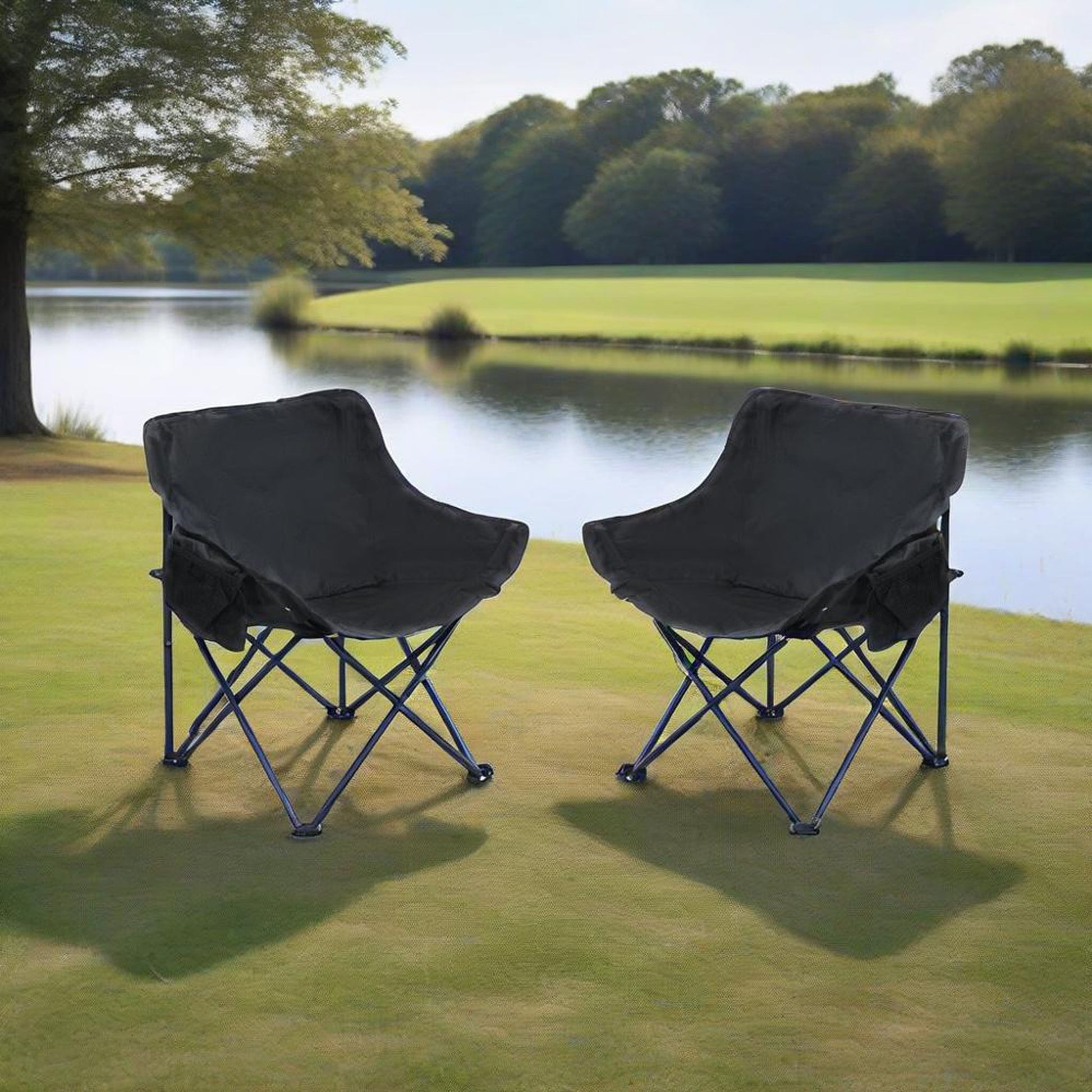 2 Pieces Outdoor Camping Chairs Folding / Portable, Comfortable Seating, Durable Steel Fram - Best Buy Furniture