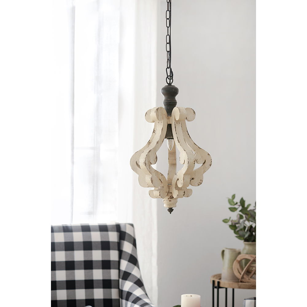 Farmhouse Chandeliar Distressed Pendant French Country Wood Chandelier For Living Room Foyer, Bulb Not Included - Antique Cream - Best Buy Furniture