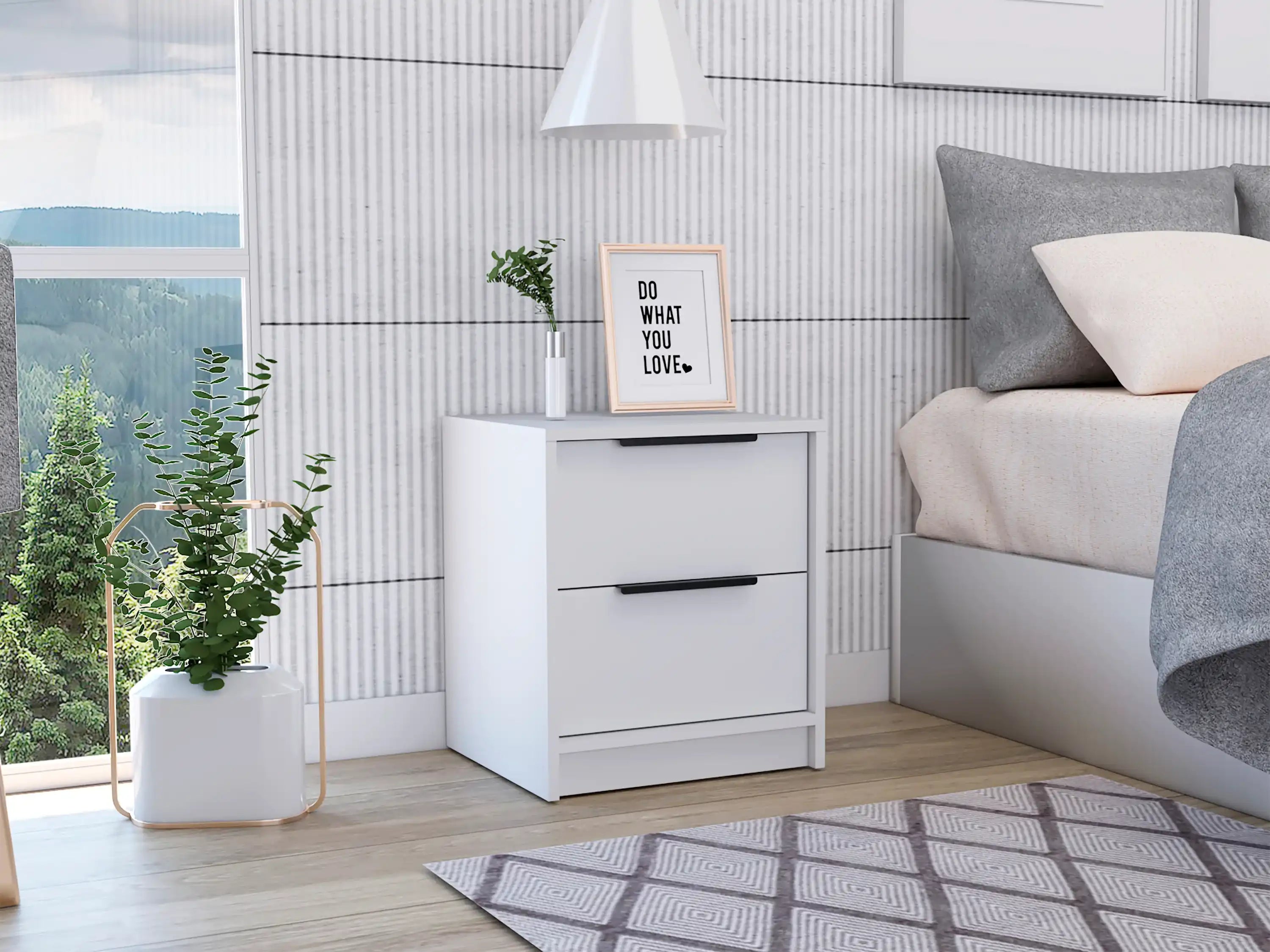 Nightstand Cervants, Two Drawers, Metal Handle, White Finish - Best Buy Furniture