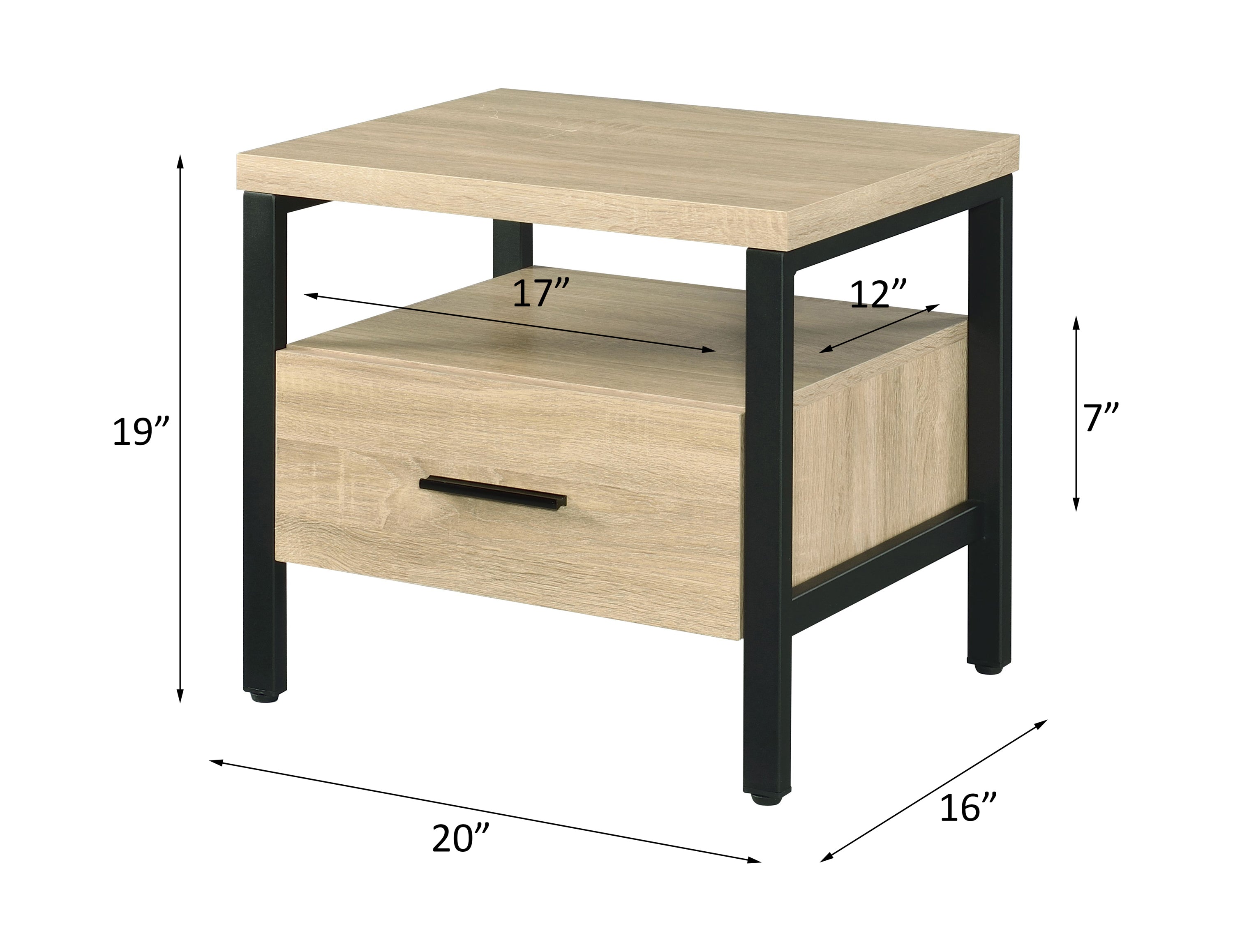 Oak Finish Nightstand with 1 Drawer & 1 Shelf – Metal Legs, Modern Storage Side Table - Best Buy Furniture