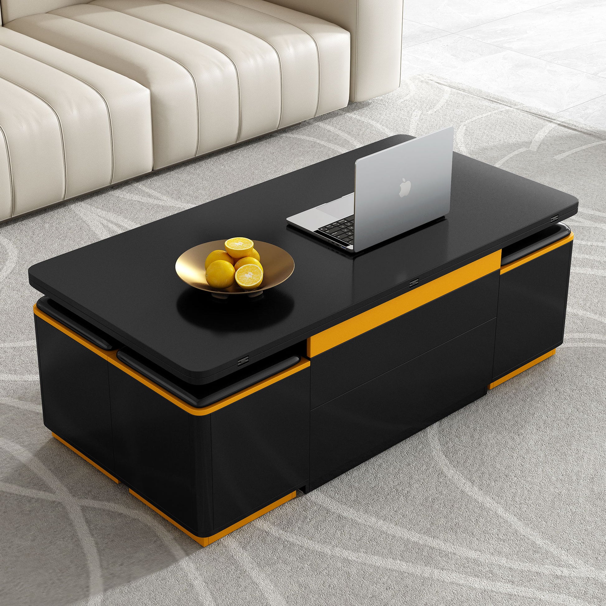 Multi Functional Adjustable Coffee Table With 4 Storage Stools - Best Buy Furniture