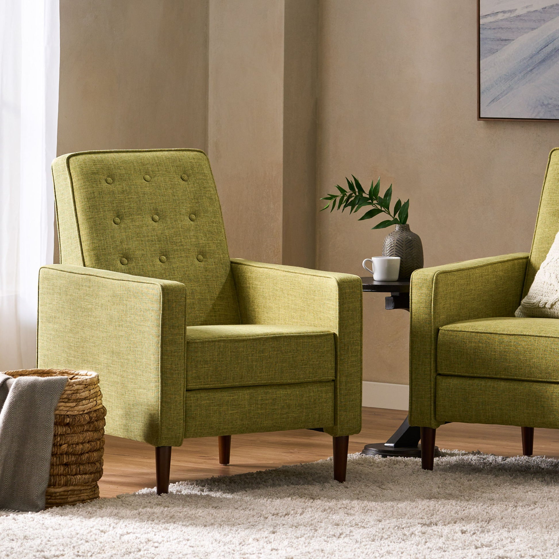 Mid-Century Modern Recliner With Button Tufted Waffle Stitch - Best Buy Furniture
