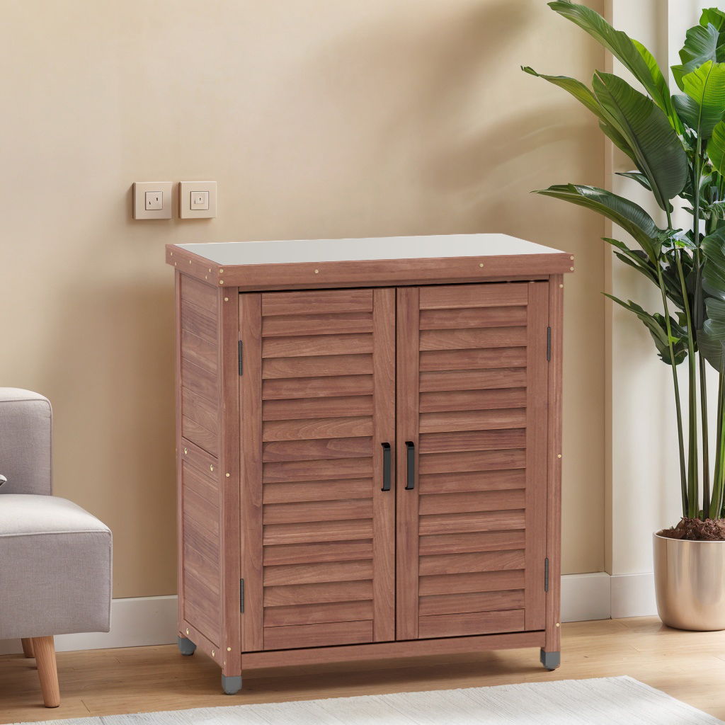 Potting Bench With Storage Cabinet And Metal Table Top For Outdoor - Best Buy Furniture