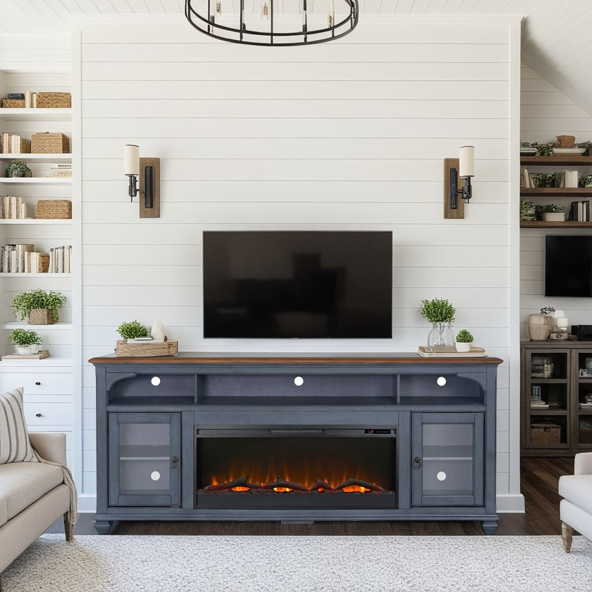 Americana - 86 In Fireplace TV Stand For TVs Up To 95" - Blue - Best Buy Furniture