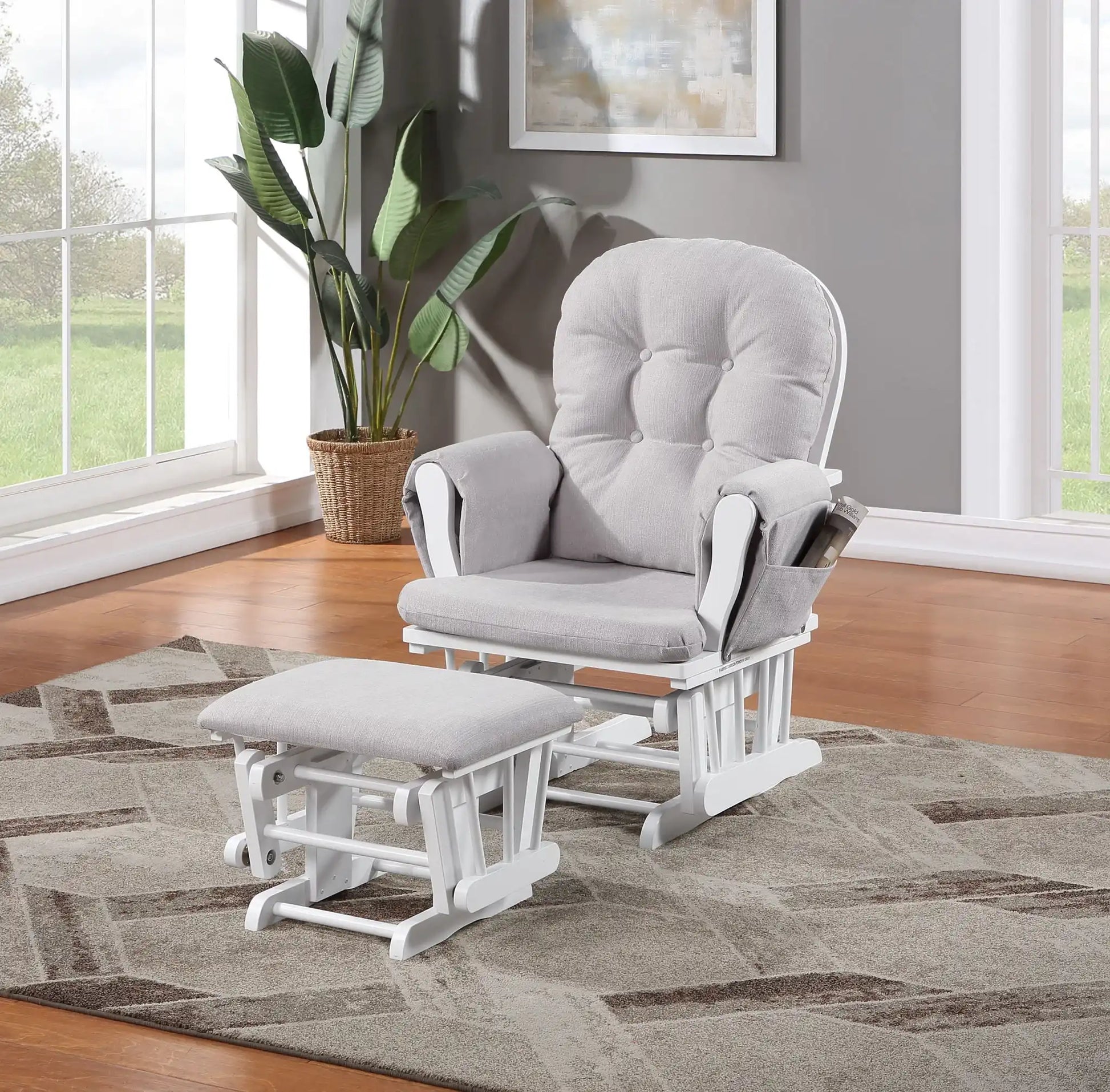 Mason - Glider And Ottoman White Wood - Best Buy Furniture