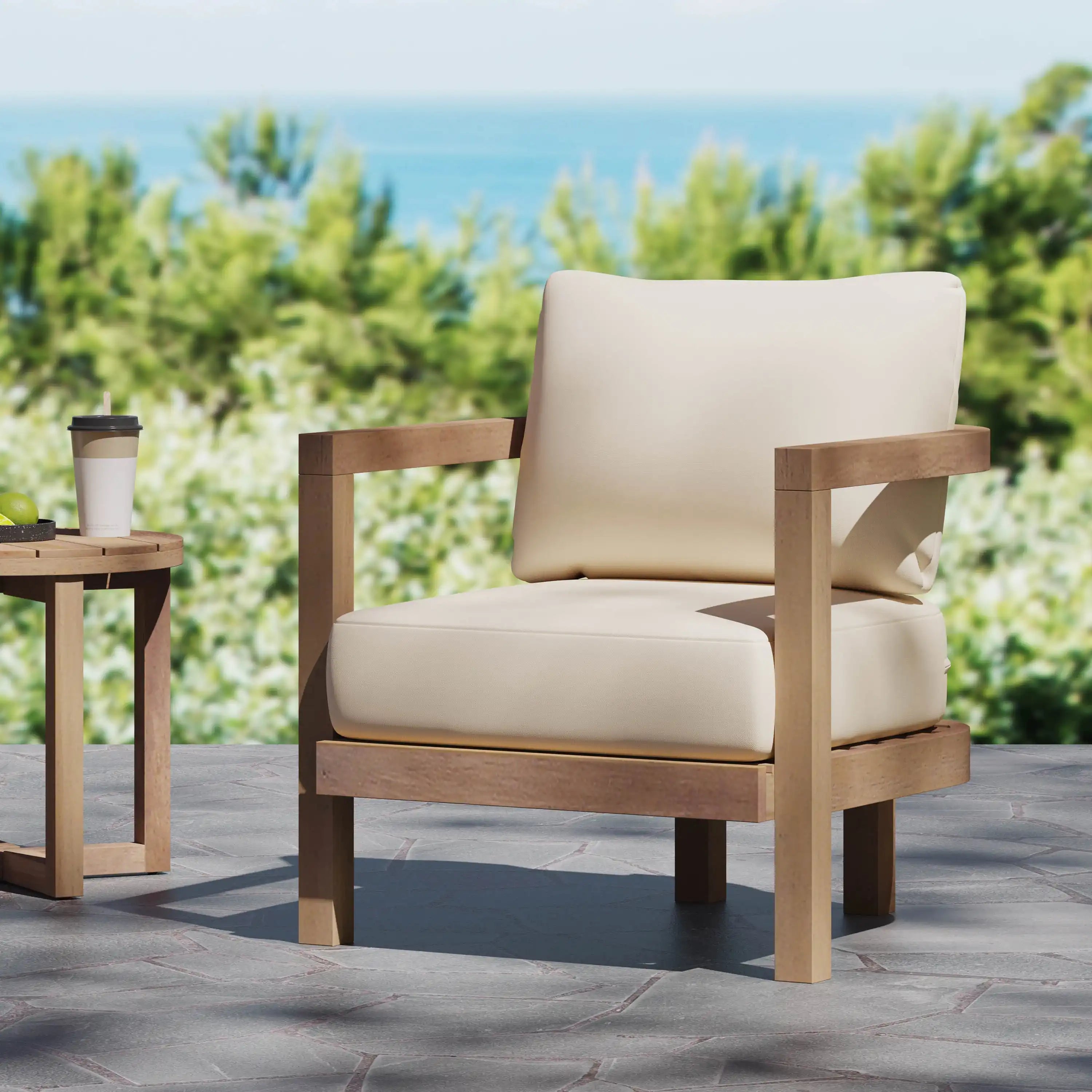 Laila Outdoor Acacia Wood Patio Club Chair - Best Buy Furniture