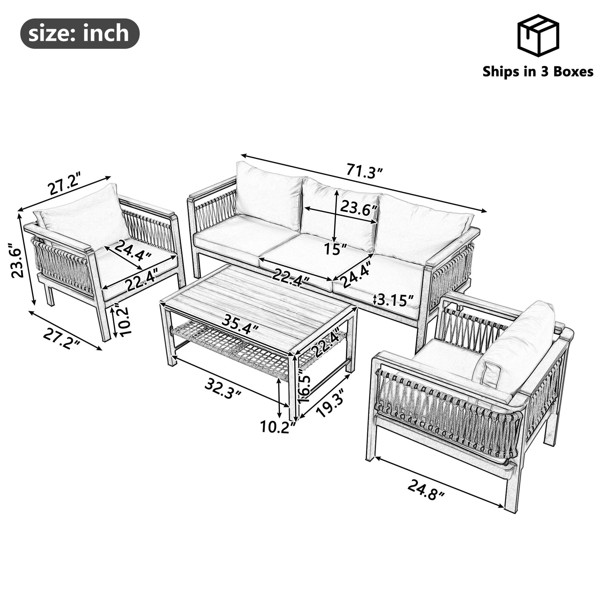 4 Pieces Outdoor Sectional Sofa Set 5 Person Patio Seating Group Outdoor Conversation Set With Cushions And A Coffee Table For Patios - Best Buy Furniture