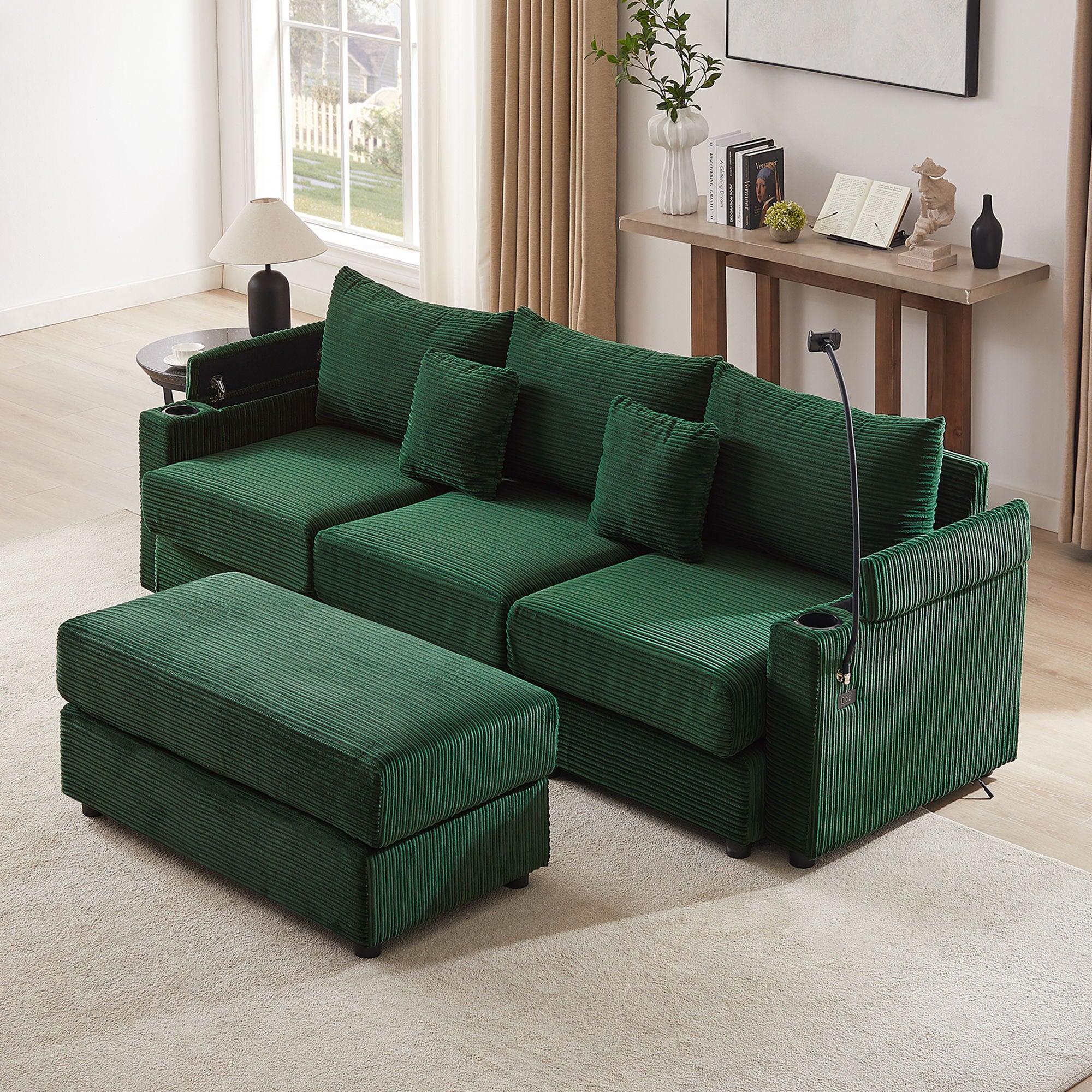 Modern Style Loveseat Sofa Sectional Sofa Couch With Storage Space, A Movable Ottoman, Two USB Ports, Two Cup Holders, A Phone Holder For Living Room - Best Buy Furniture