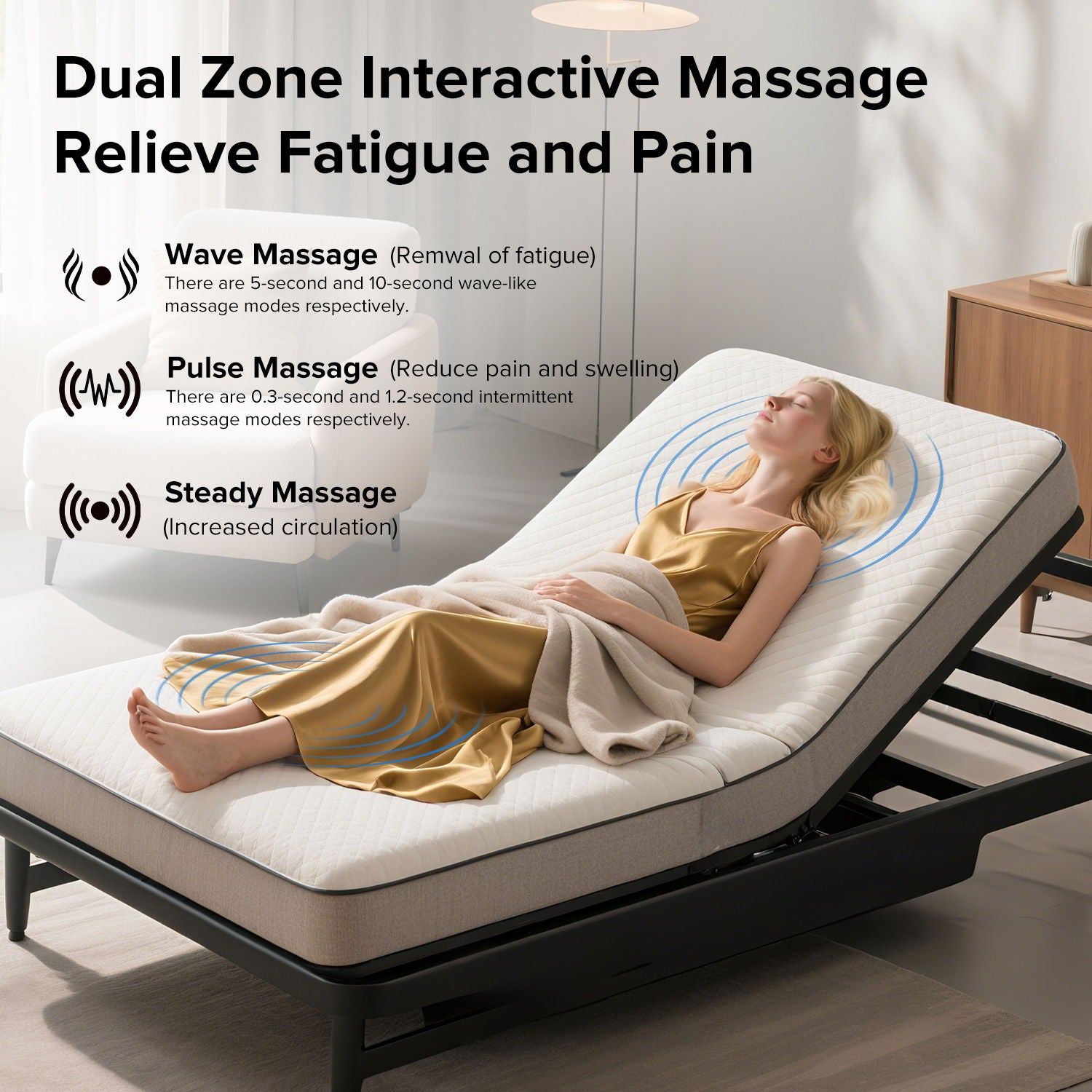 Adjustable Bed Frame With Massage Head & Foot Incline, Wireless Remote, USB Ports, LED Night Light - Best Buy Furniture