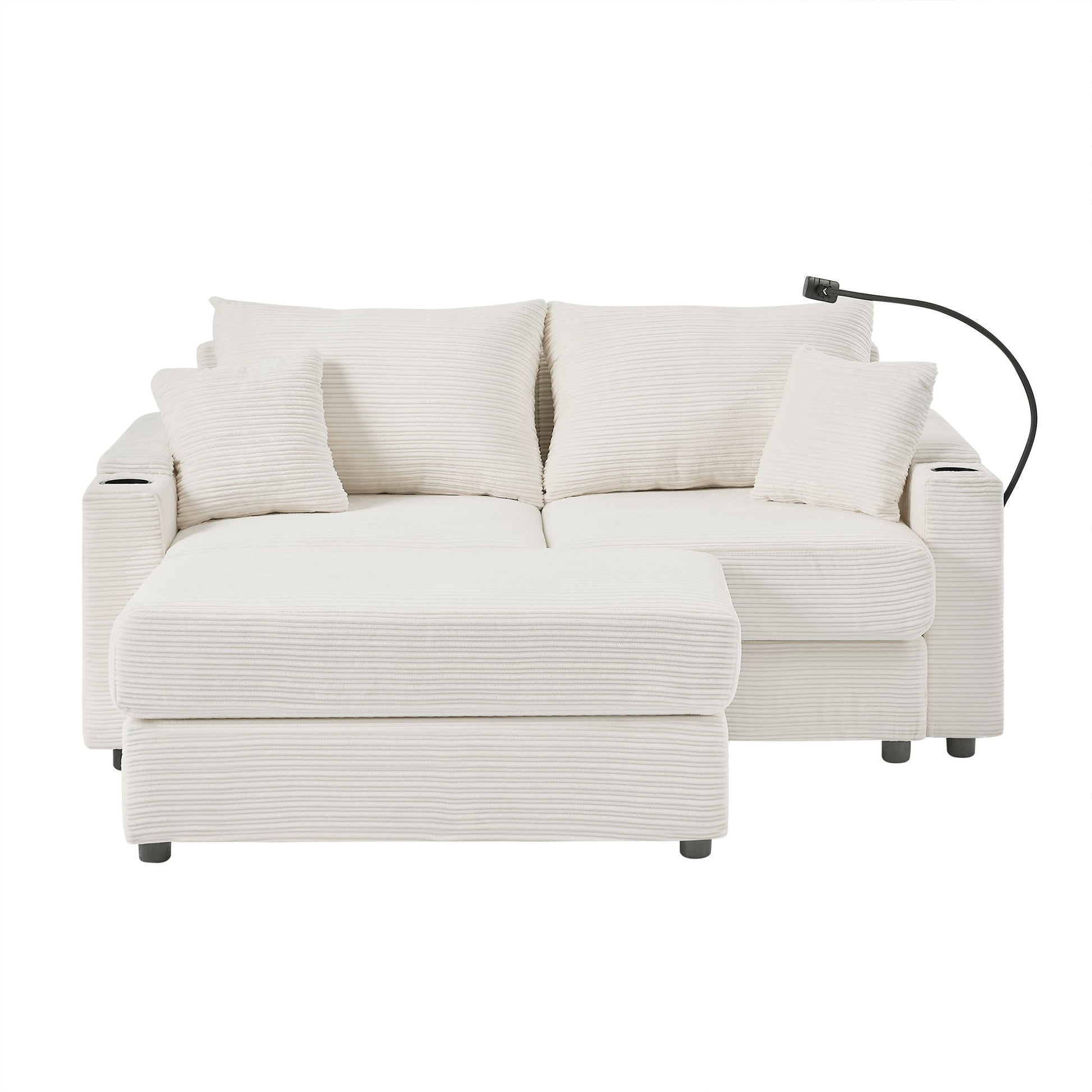 Modern Style Loveseat Sofa Sectional Sofa Couch With Storage Space, A Movable Ottoman, Two USB Ports, Two Cup Holders, A Phone Holder For Living Room - Best Buy Furniture