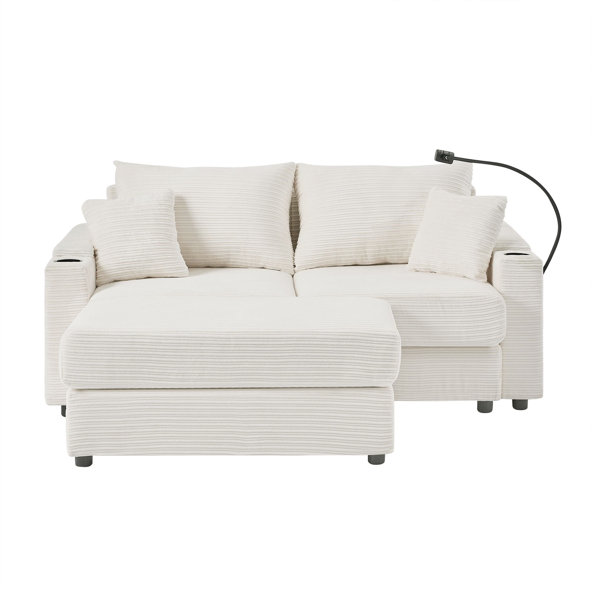 Modern Style Loveseat Sofa Sectional Sofa Couch With Storage Space, A Movable Ottoman, Two USB Ports, Two Cup Holders, A Phone Holder For Living Room - Best Buy Furniture