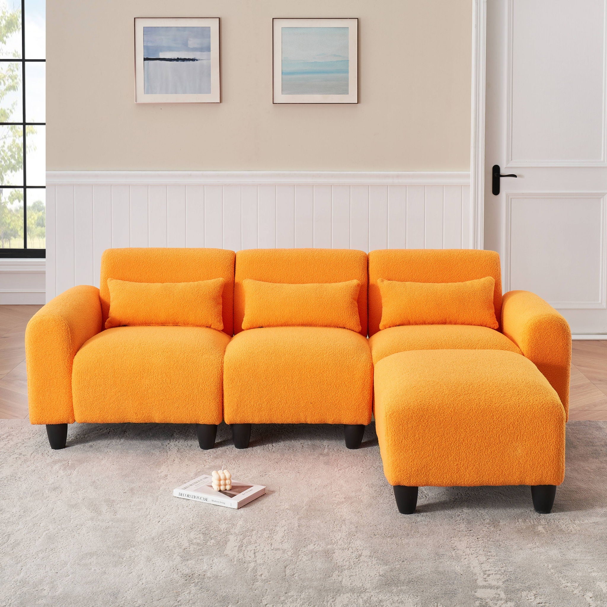 Teddy Fleece Creative Sofa Can Be Assembled Into A Two-Seater Sofa Plus A Single Couch With Three Waist Pillows To Perfectly Stretch Your Waist For Small Apartment Bedroom Spaces - Best Buy Furniture