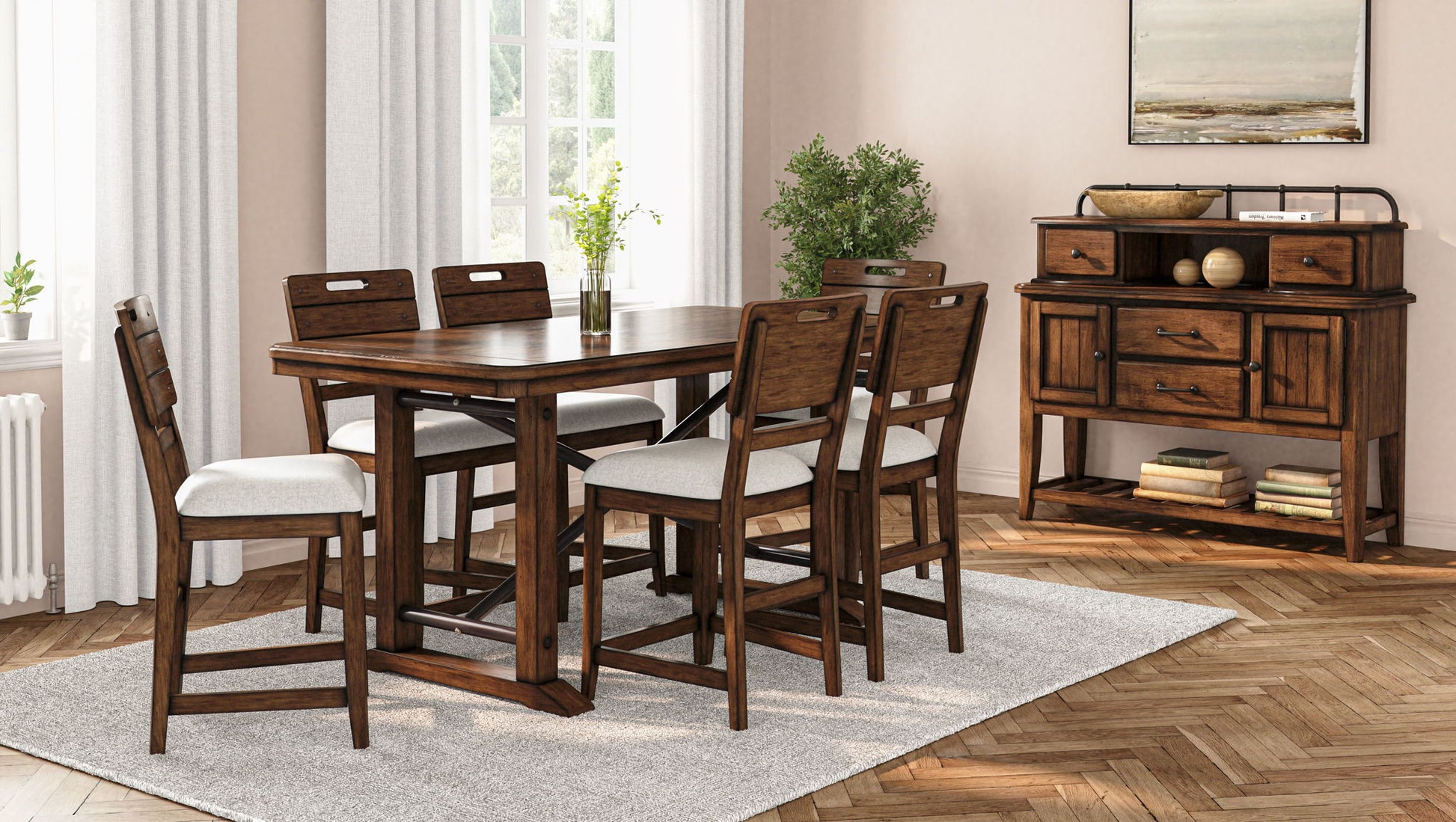 Casual Counter Height Double Pedestal Dining Table - Brown - Best Buy Furniture