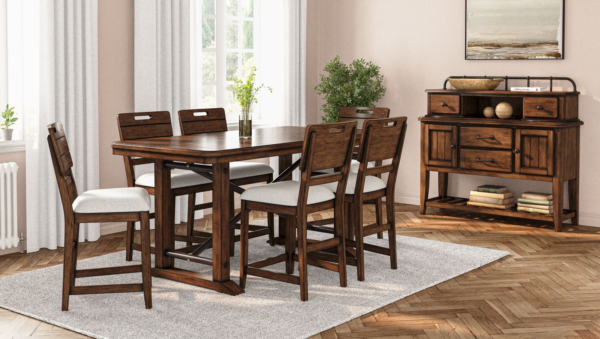 Casual Counter Height Double Pedestal Dining Table - Brown - Best Buy Furniture