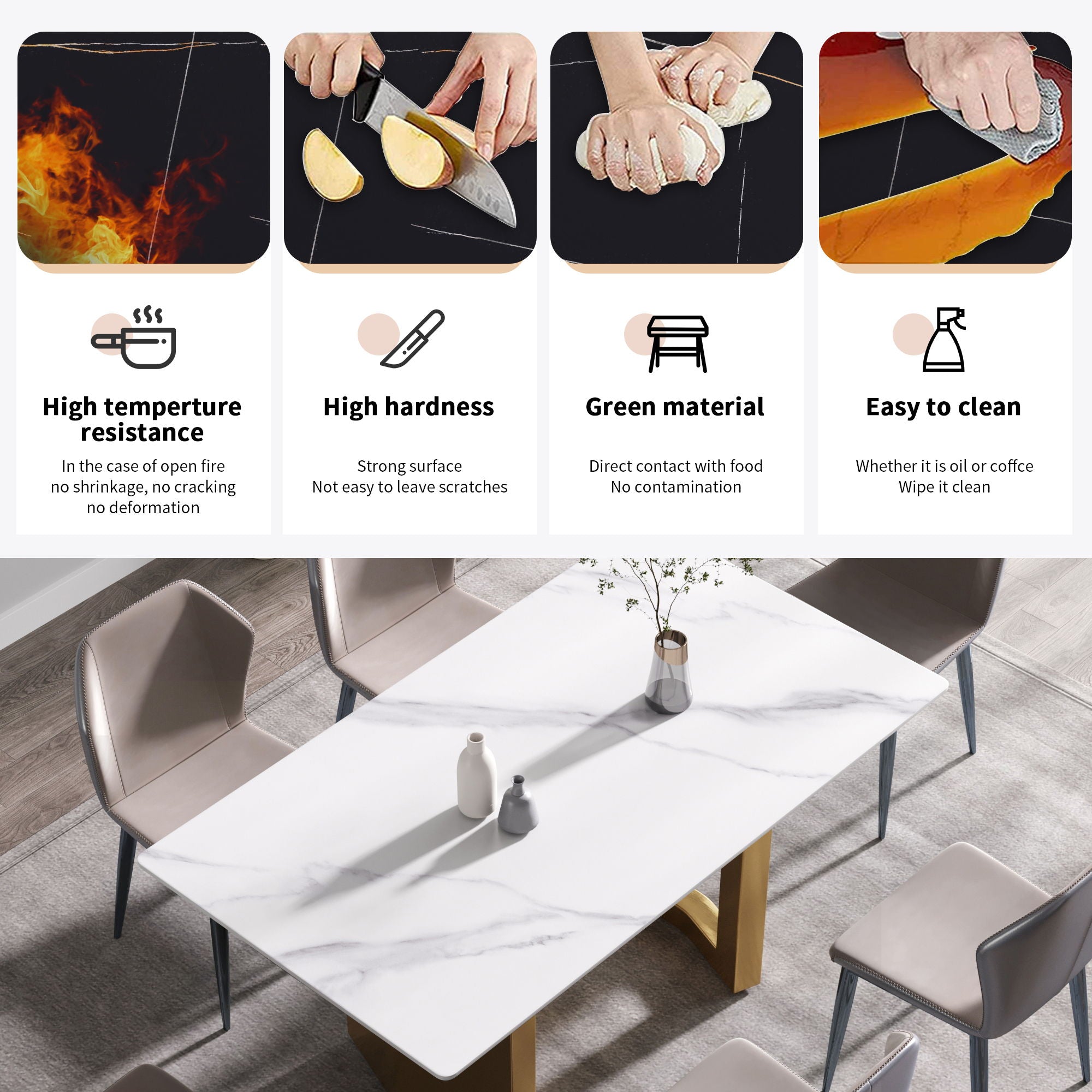 Modern Artificial Stone White Straight Edge Metal Leg Dining Table - Best Buy Furniture