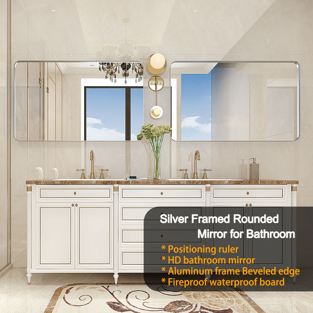 Rounded Corner Rectangle Bathroom Mirror For Wall Metal Frame Wall Mounted Bathroom Mirror Vanity Bathroom Mirror (Horizontal & Vertical) - Best Buy Furniture