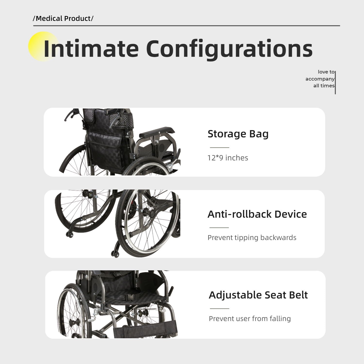 Premium Lightweight Foldable Transport Wheelchair For Adults