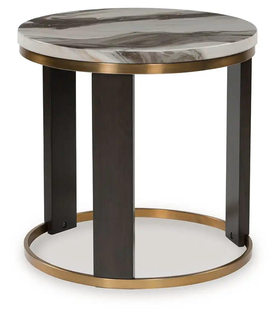 Jazmore - Round End Table - Brown / Brass Finish - Best Buy Furniture