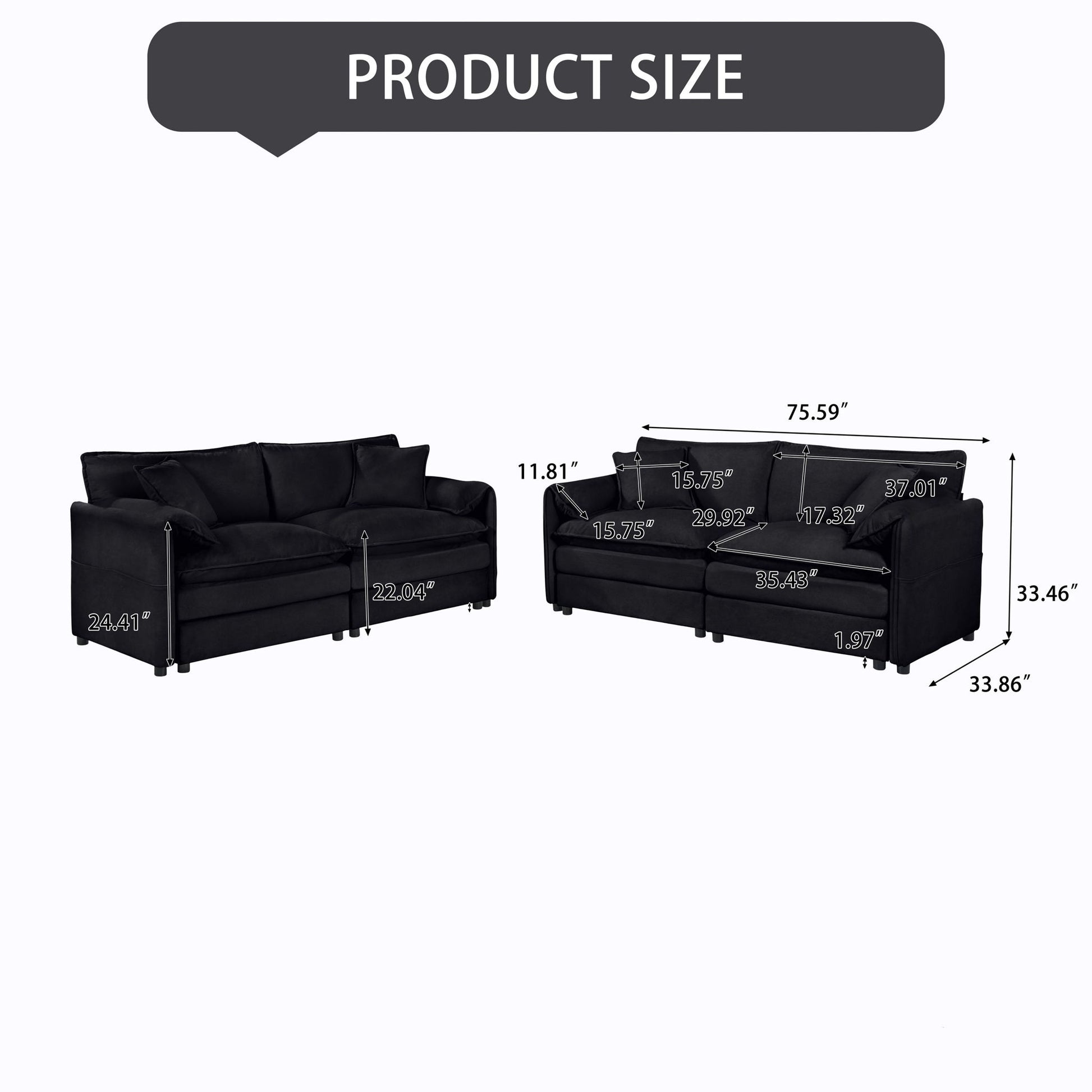 Modern Chenille Oversized Deep Seat Luxury 2 Piece Sofa Set With 4 Pillows - Best Buy Furniture