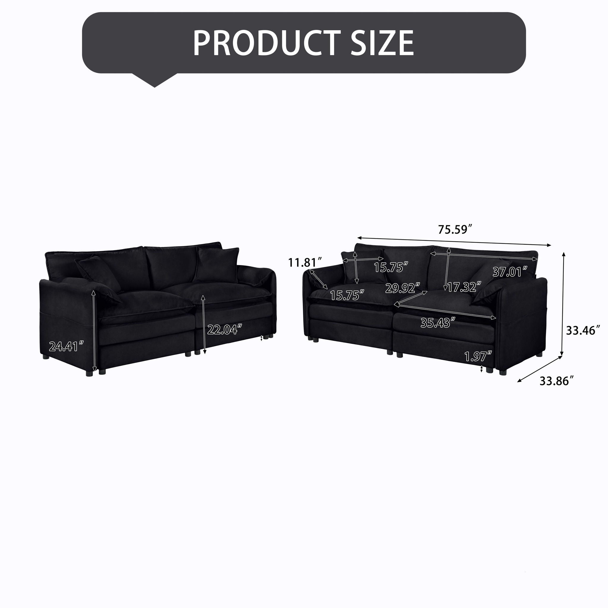 Modern Chenille Oversized Deep Seat Luxury 2 Piece Sofa Set With 4 Pillows - Best Buy Furniture