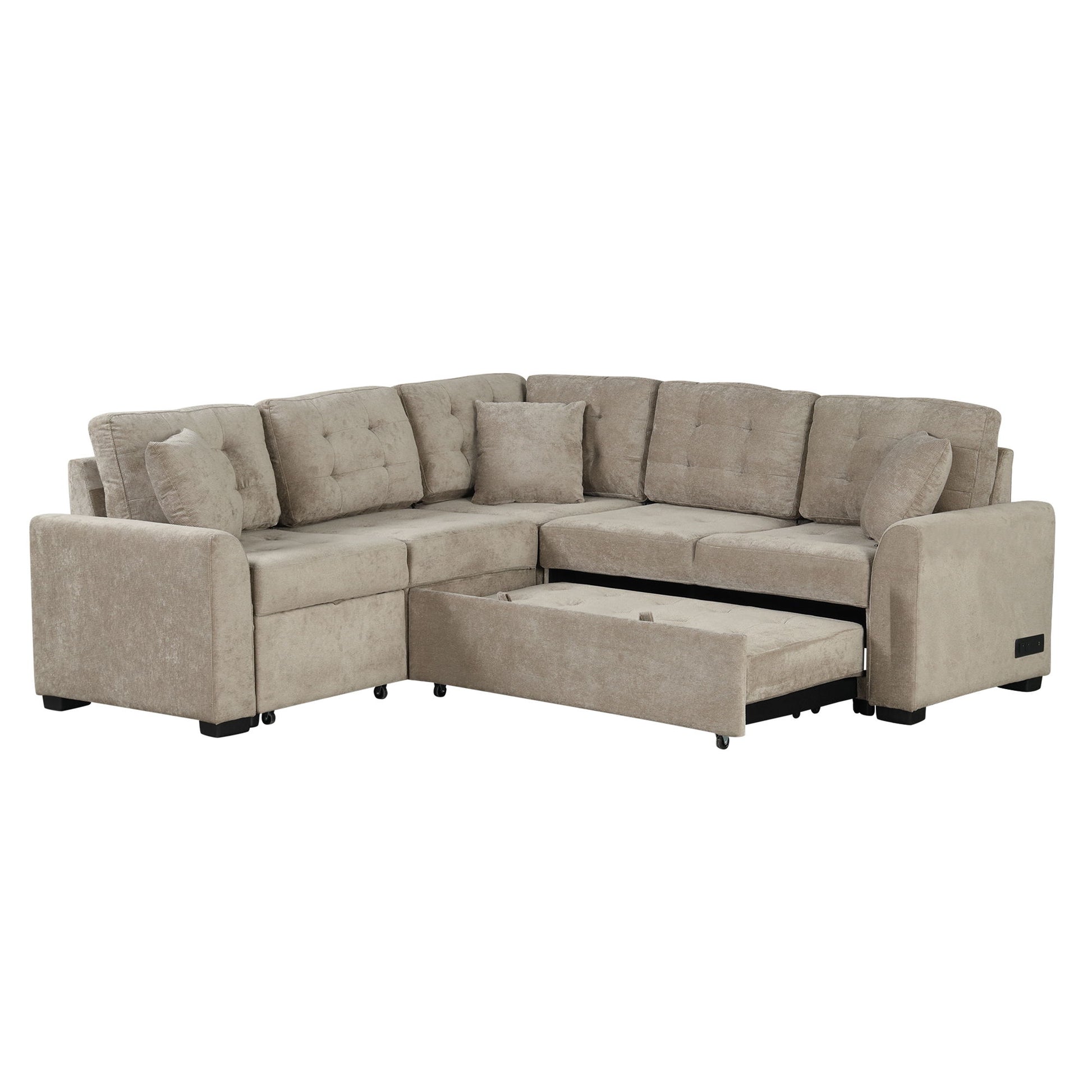 L-Shape Sofa Bed Pull-Out Sleeper Sofa With Wheels, USB Ports, Power Sockets For Living Room - Best Buy Furniture