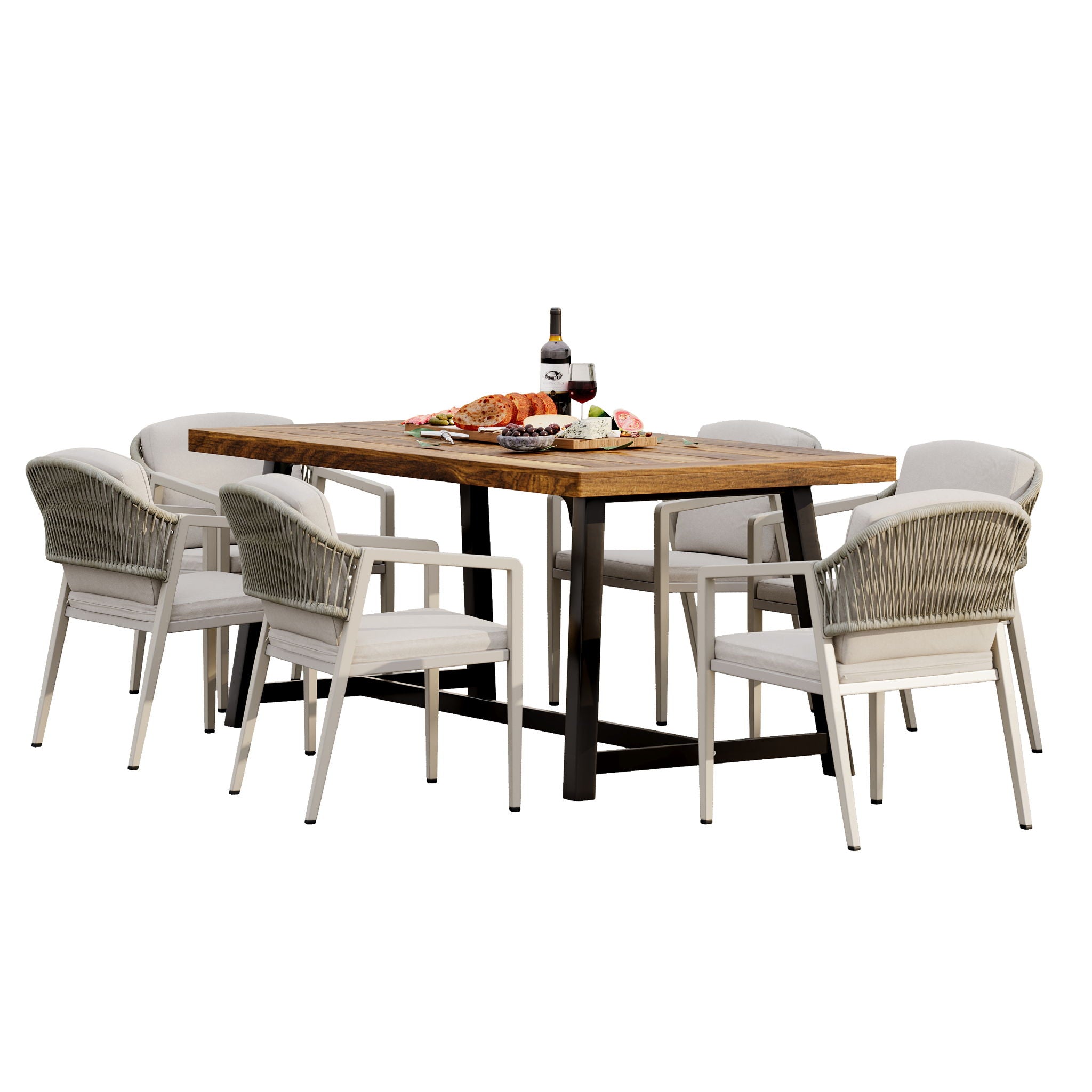 7 Pieces Modern Outdoor Dining Set With Acacia Wood Table And Chairs - Best Buy Furniture