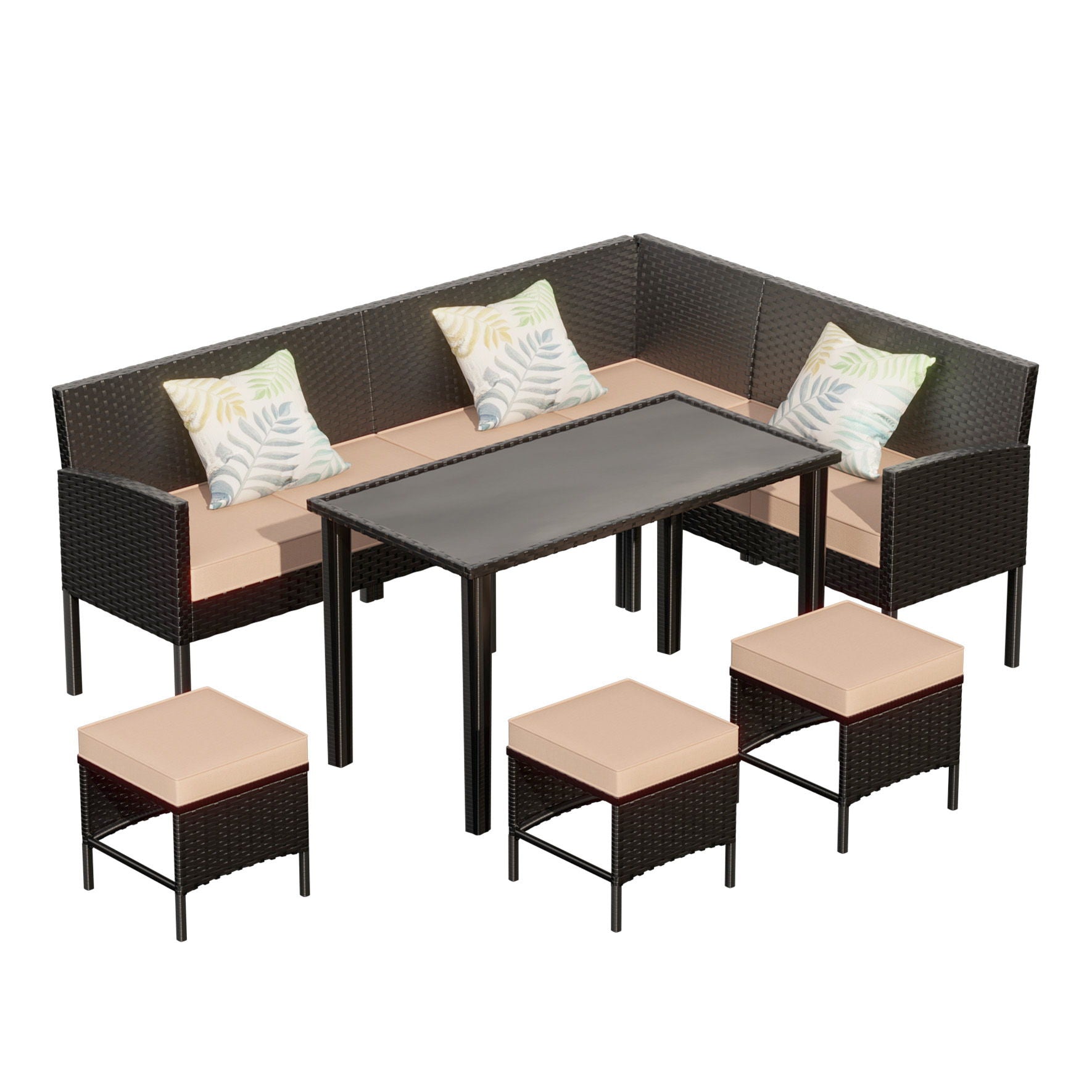 7 Piece Outdoor Furniture Set Waterproof Cushions Glass Table - Best Buy Furniture