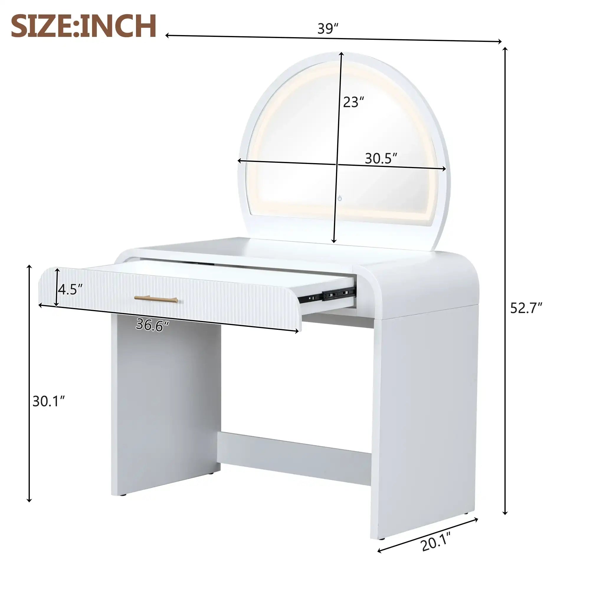 39" White Makeup Vanity Table with Touch Screen Mirror - Best Buy Furniture