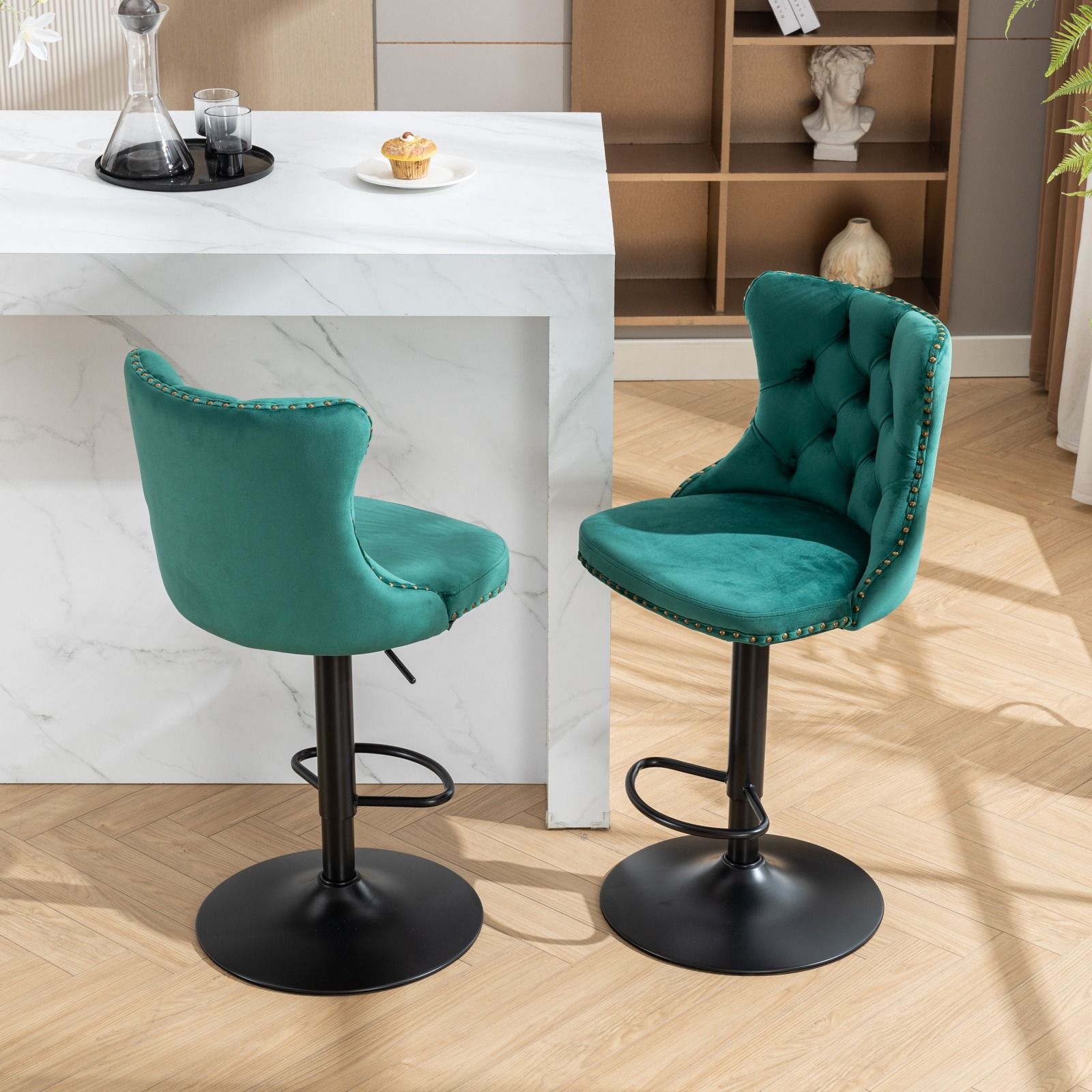 Swivel Velvet Barstools Adjusatble Seat Height, Modern Upholstered Bar Stools With Backs Comfortable Tufted For Home Pub And Kitchen Island (Set of 2) - Best Buy Furniture