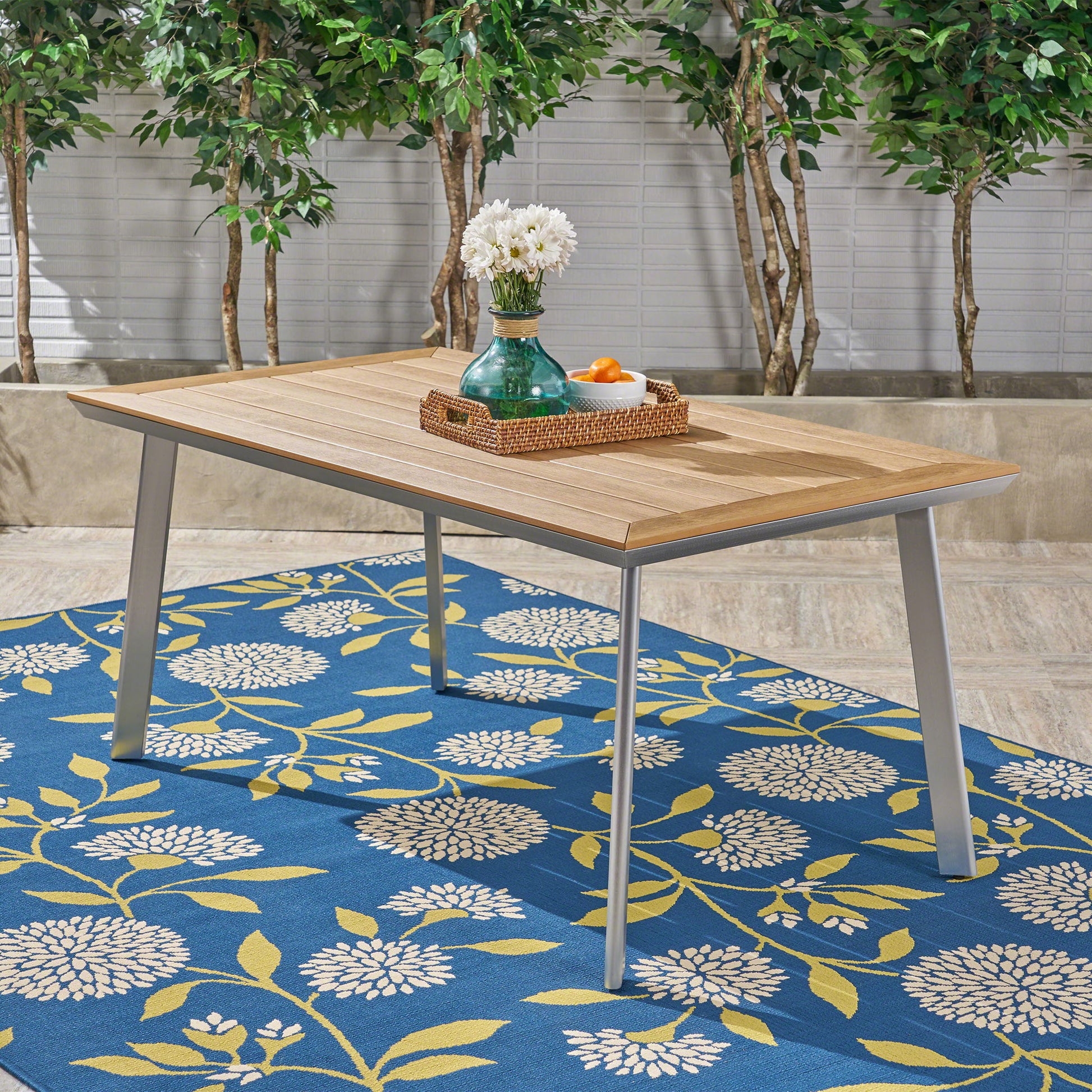 Outdoor Dining Table With Eucalyptus Wood Topped - Silver - Best Buy Furniture