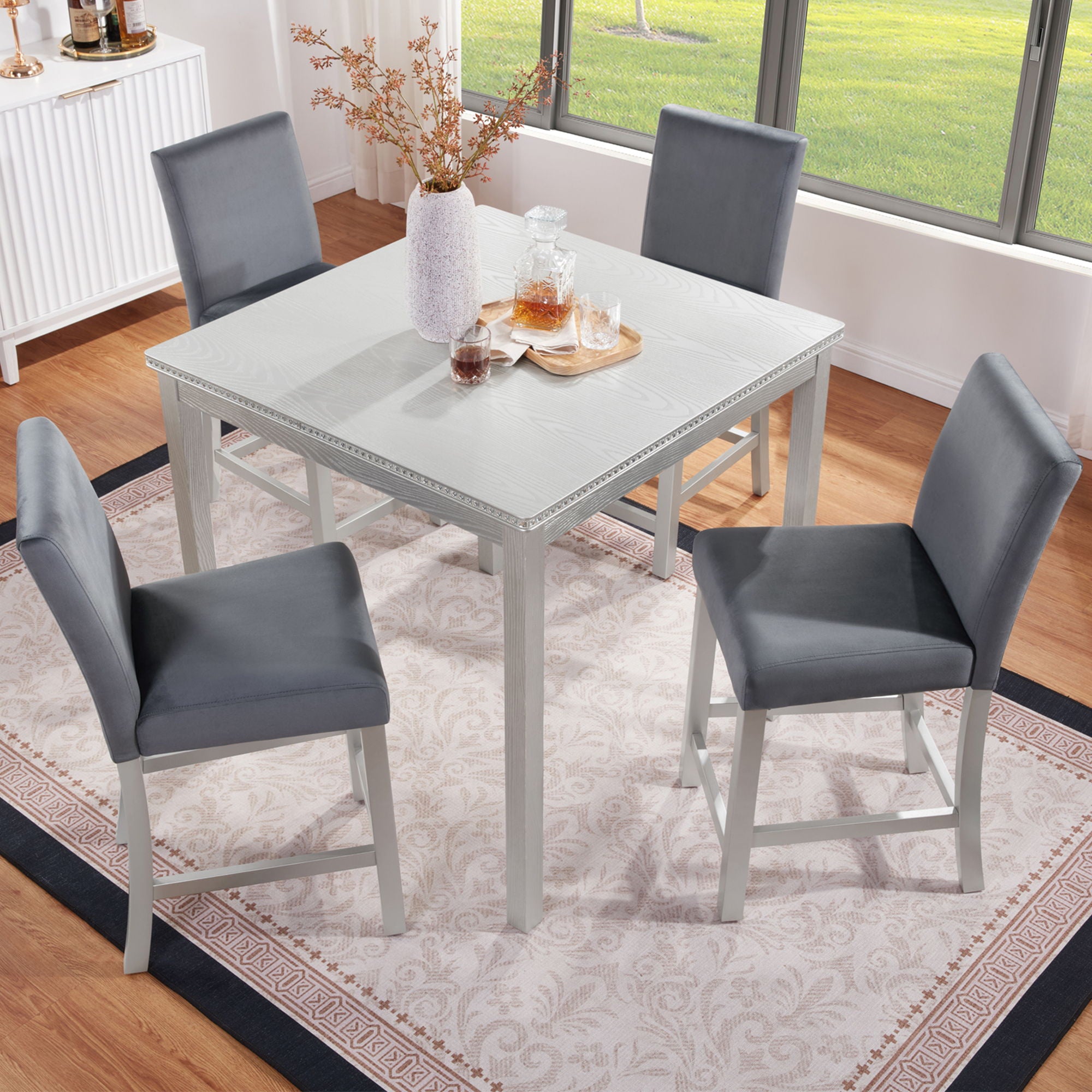 5 Pieces Counter Height Table Set, Kitchen Table With Square Table And 4 Upholstered Chairs - Best Buy Furniture