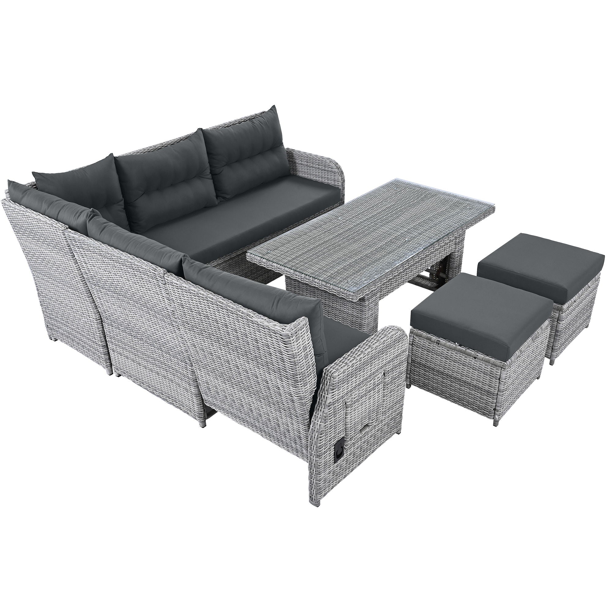 Outdoor Furniture Set Patio Rattan Furniture Set With Adjustable Table, Recliners With Extendable Side Tables And 2 Ottomans - Best Buy Furniture