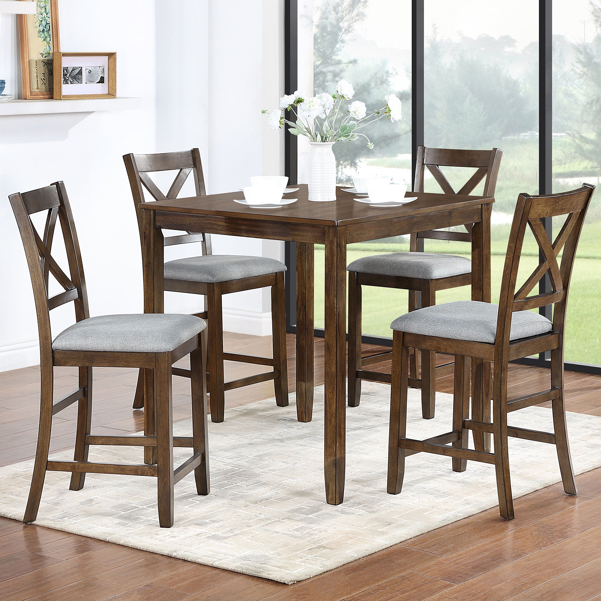 5 Piece Dining Table Set, Wooden Dining Square Table Set For 4 - Best Buy Furniture