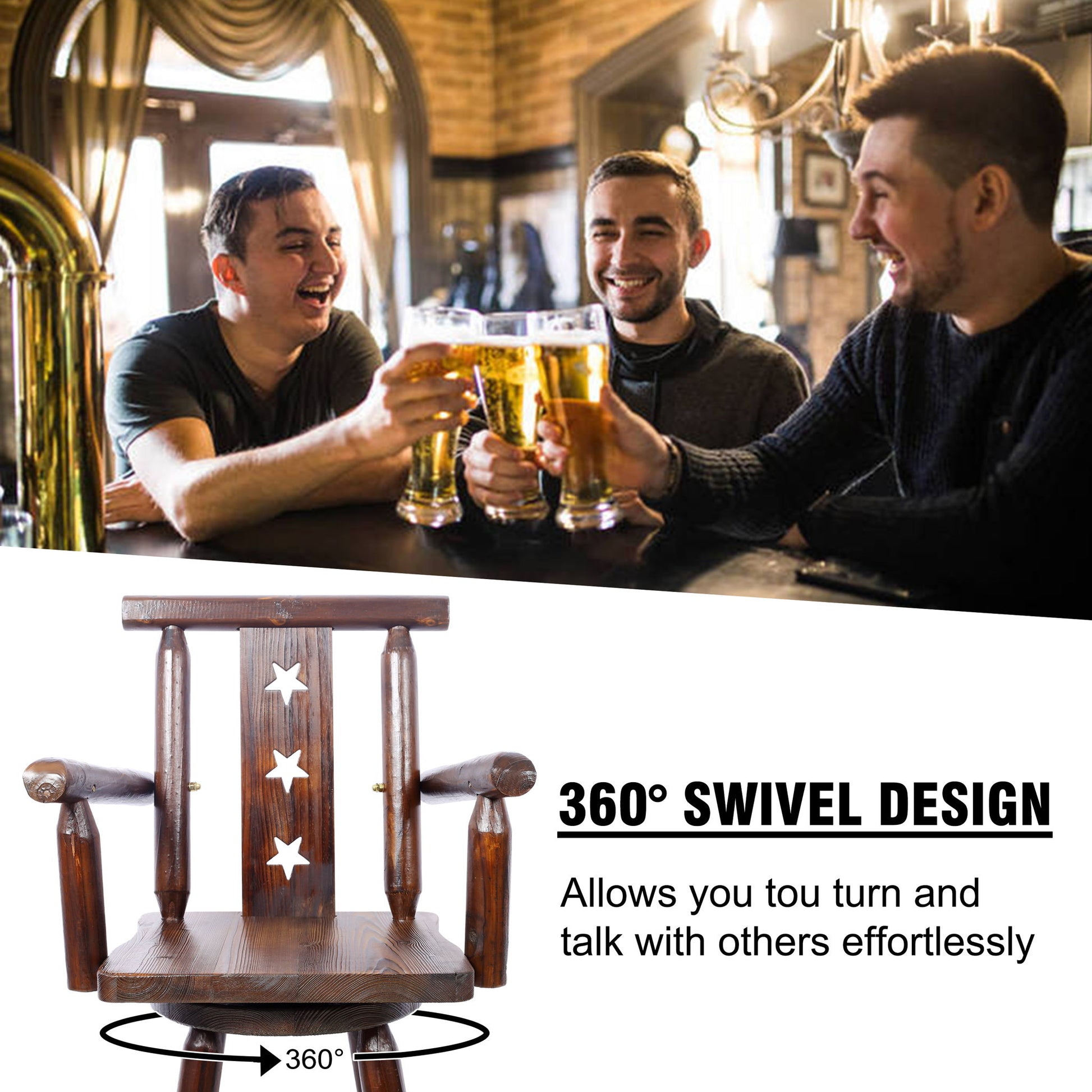 Rustic Tall Bistro Chair Decorative Star Backrest And Footrest, Fir Wood, 4 Foot - Brown - Best Buy Furniture