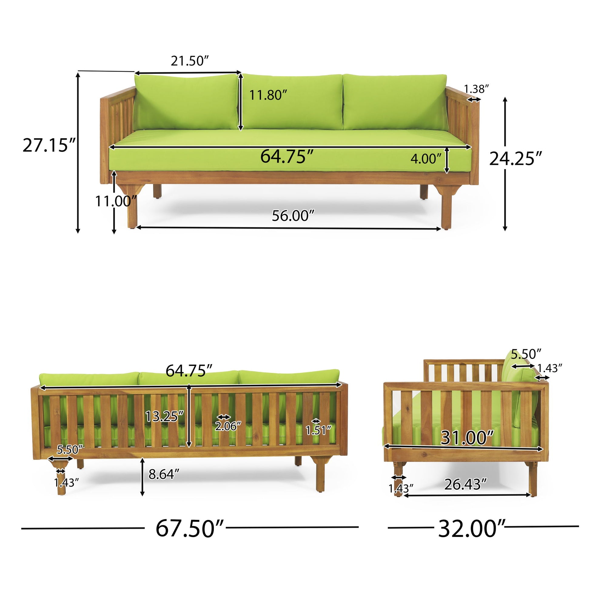 Claremont - 3 Seater Daybed Teak Acacia Wood Water Resistant Cushions - Best Buy Furniture