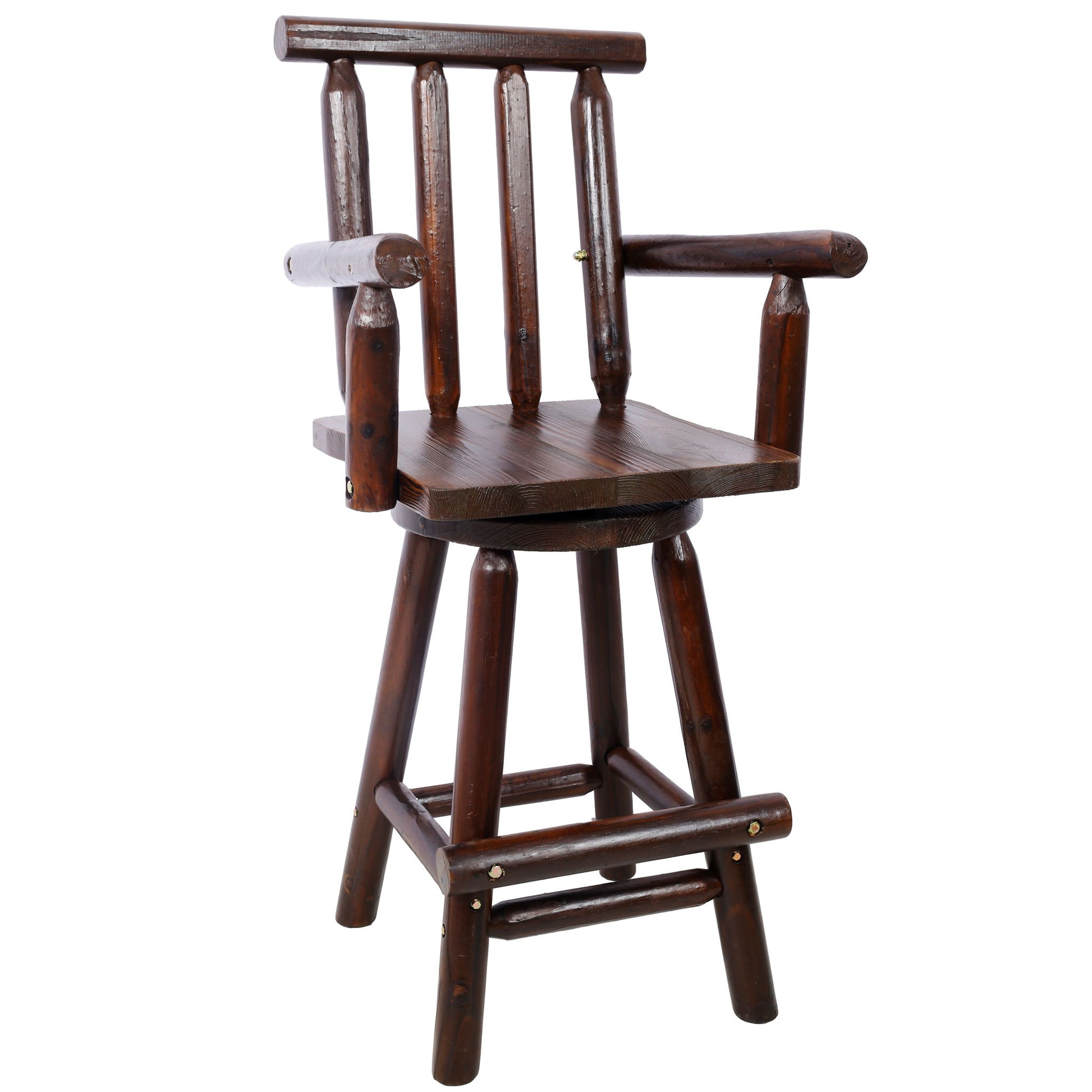 Rustic Bar Stool, Fir Wood Construction, Wide Armrest - Best Buy Furniture
