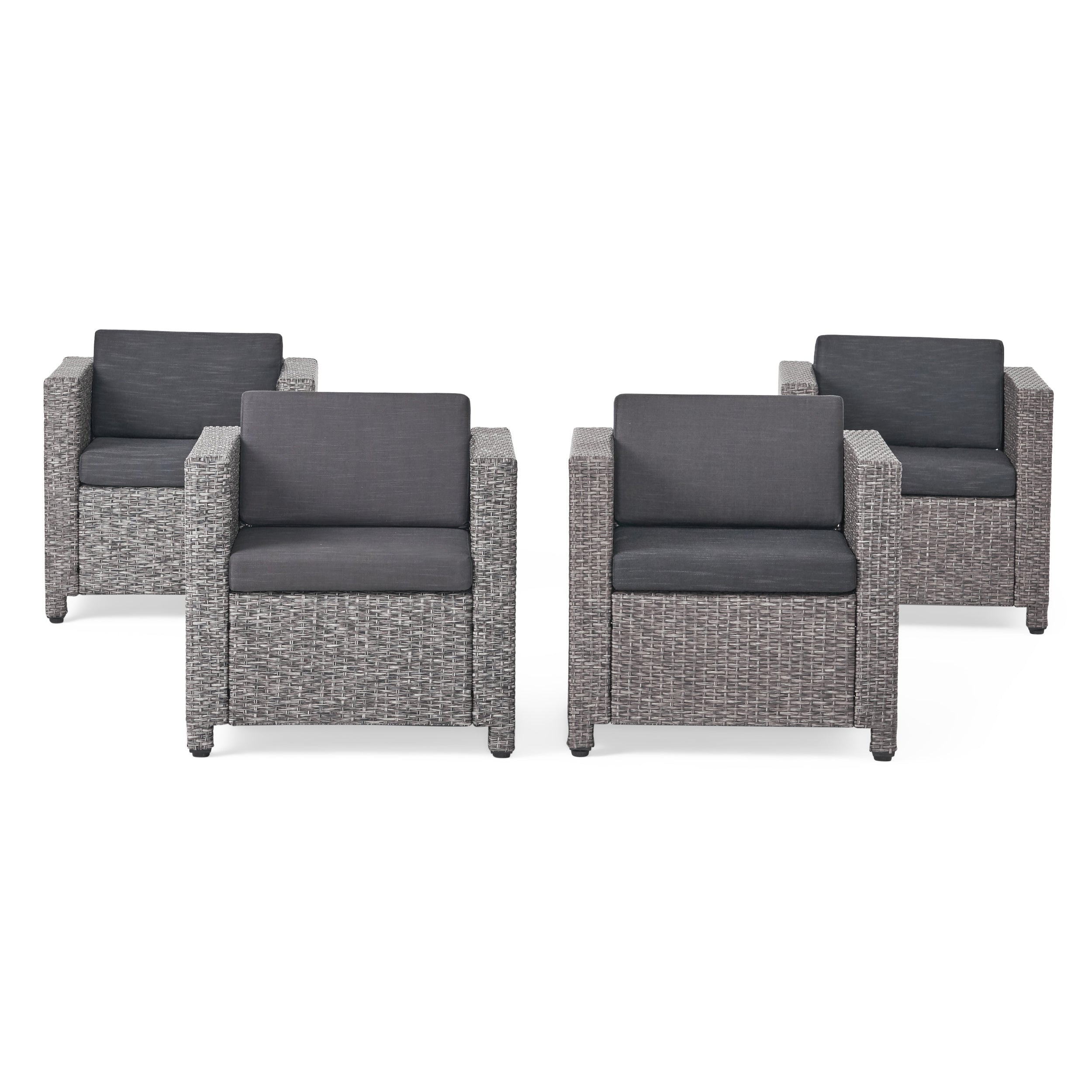 Outdoor Club Chair with Water Resistant Cushion and Square Arms, Set of 4, Black - Best Buy Furniture
