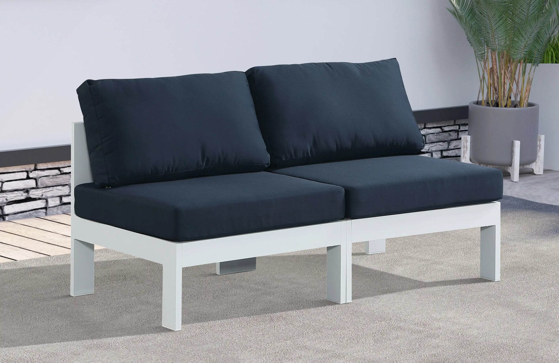 Nizuc - Outdoor Patio 2 Seat Armless Modular Sofa With White Frame - Best Buy Furniture