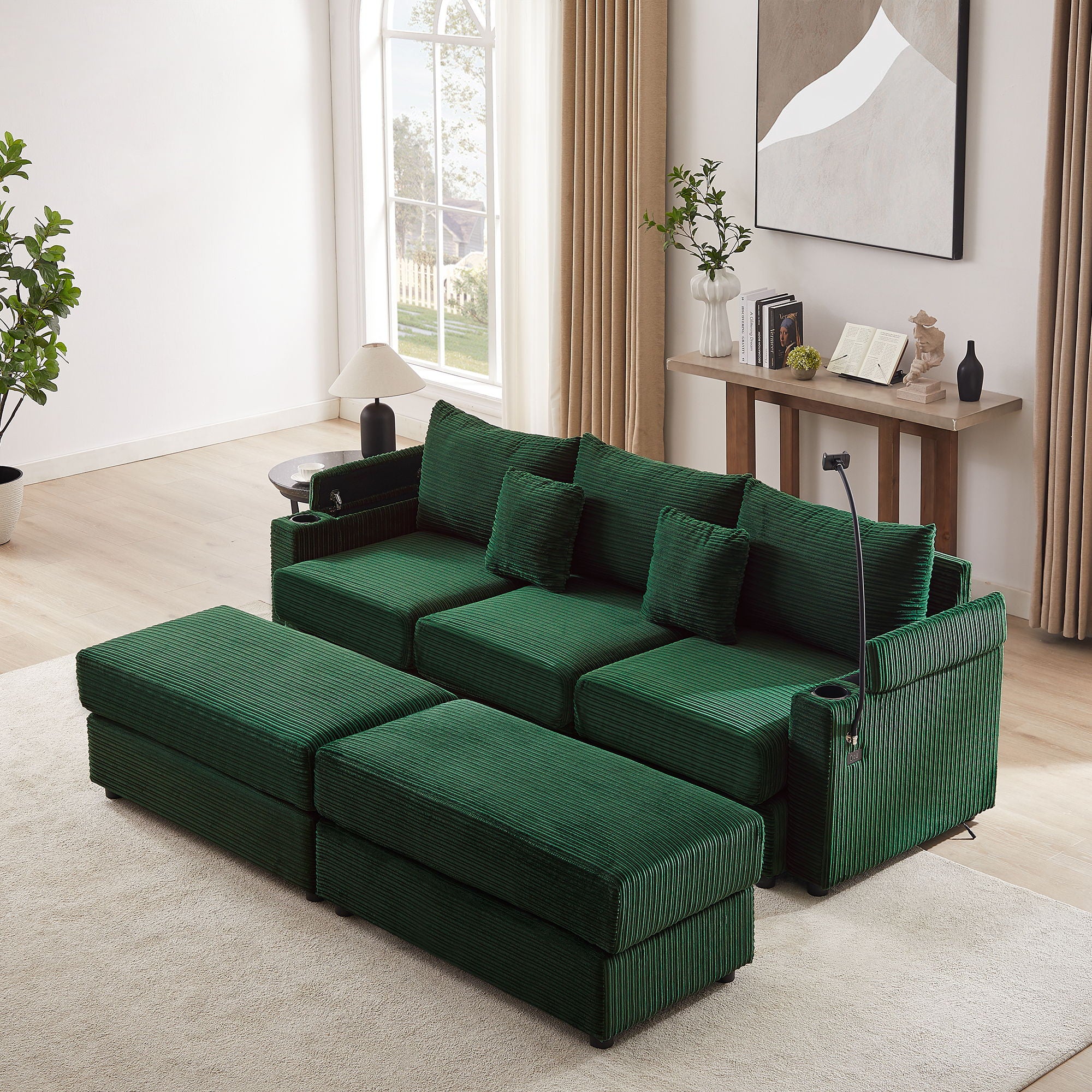 Modern Style Loveseat Sofa Sectional Sofa Couch With Storage Space, A Movable Ottoman, Two USB Ports, Two Cup Holders, A Phone Holder For Living Room - Best Buy Furniture