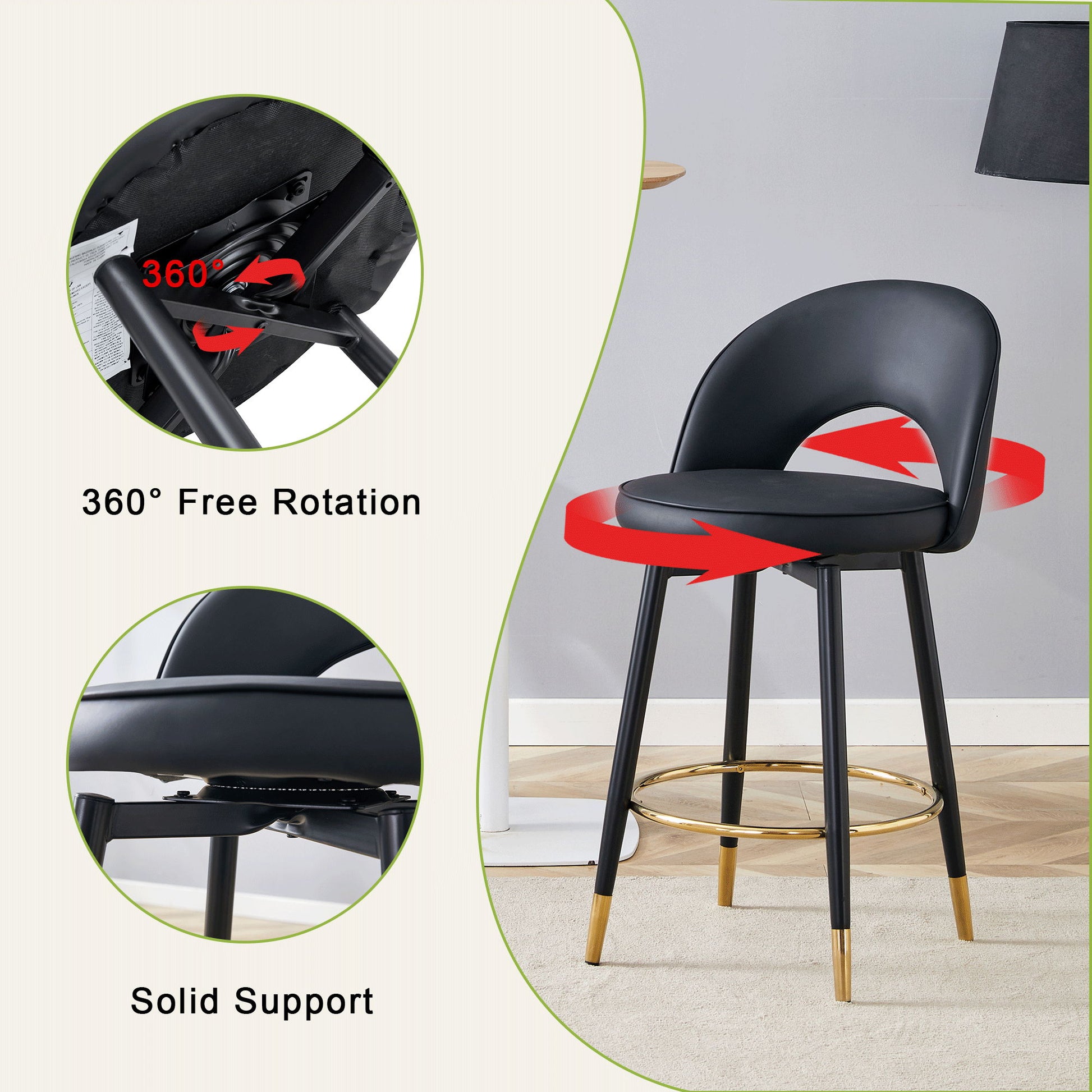 Modern Upholstered 360° Rotatable Bar Chair With Metal Legs For Dining Room (Set of 2) - Best Buy Furniture