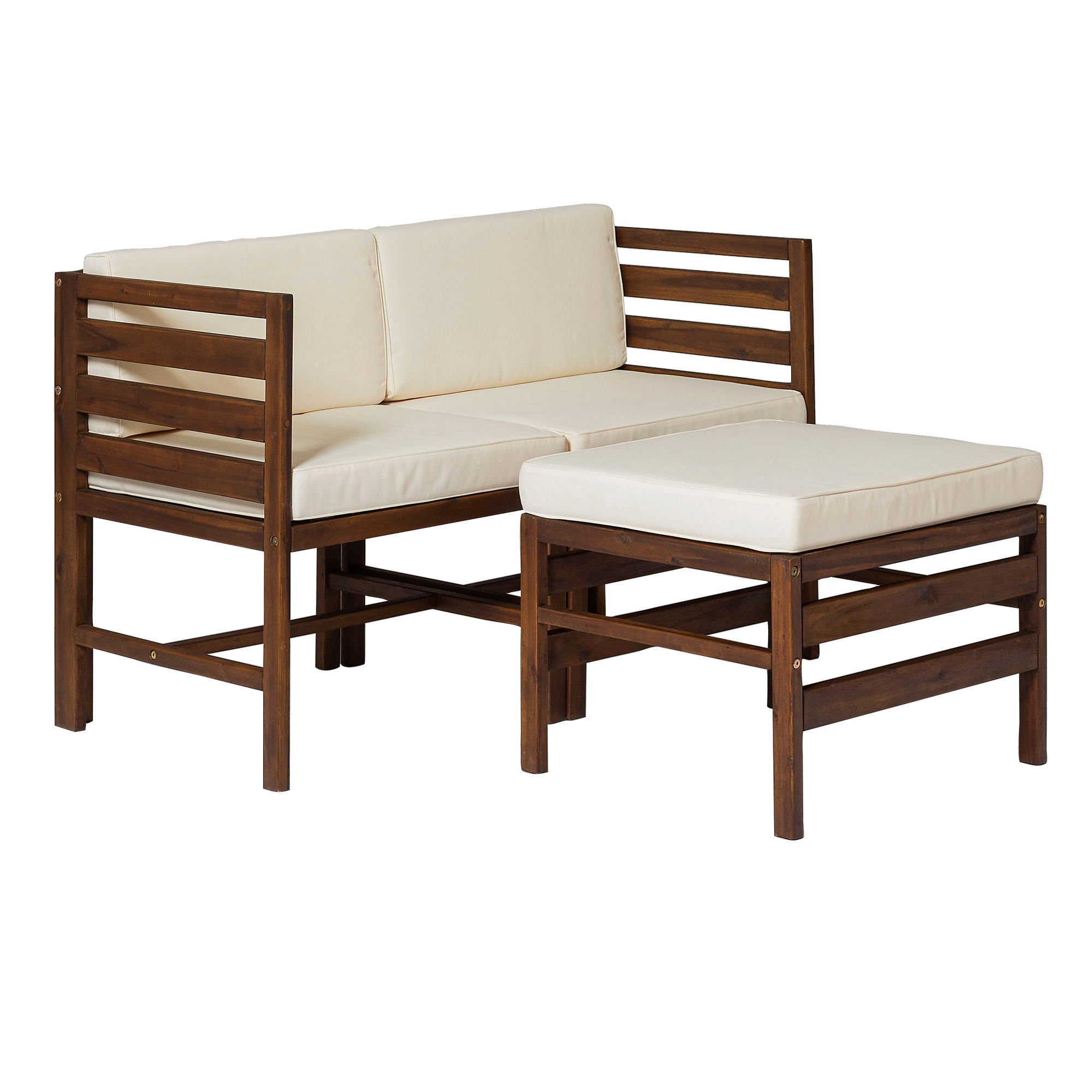 Contemporary 3 Piece Modular Acacia Wood Left And Right Arm Chairs And Ottoman - Dark Brown - Best Buy Furniture