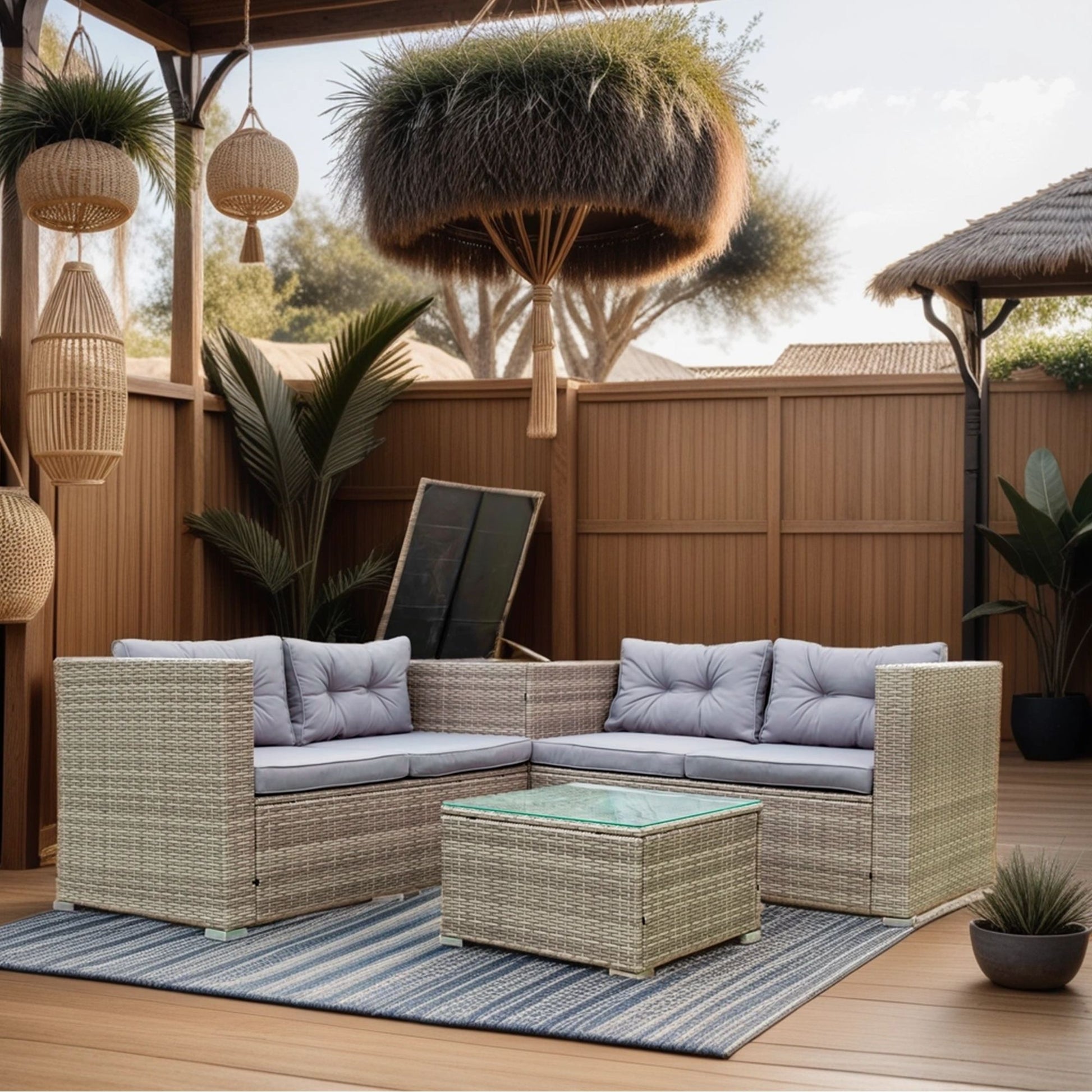 4 Piece Patio Sectional Wicker Rattan Outdoor Furniture Sofa Set With Storage Box - Best Buy Furniture