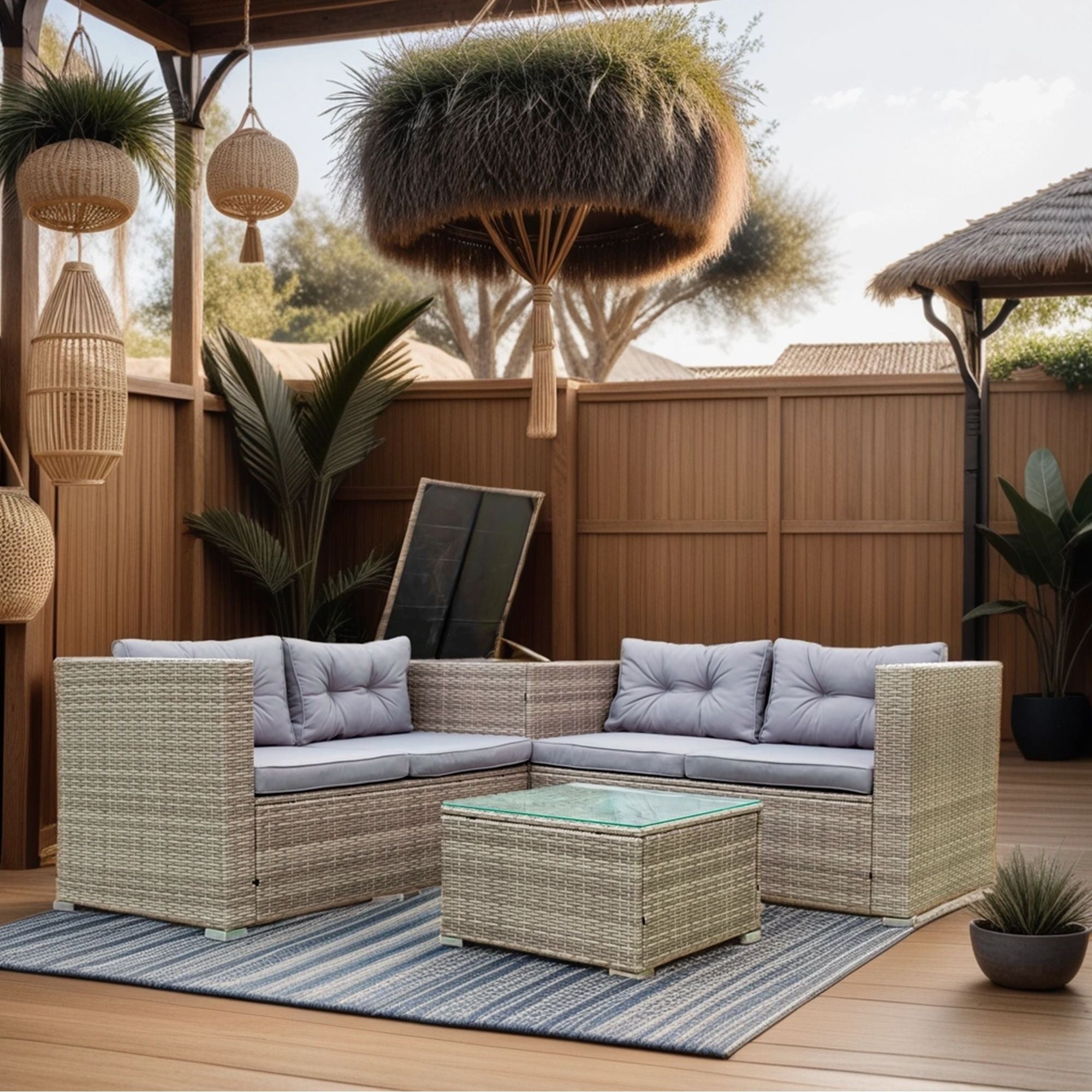 4 Piece Patio Sectional Wicker Rattan Outdoor Furniture Sofa Set With Storage Box - Best Buy Furniture