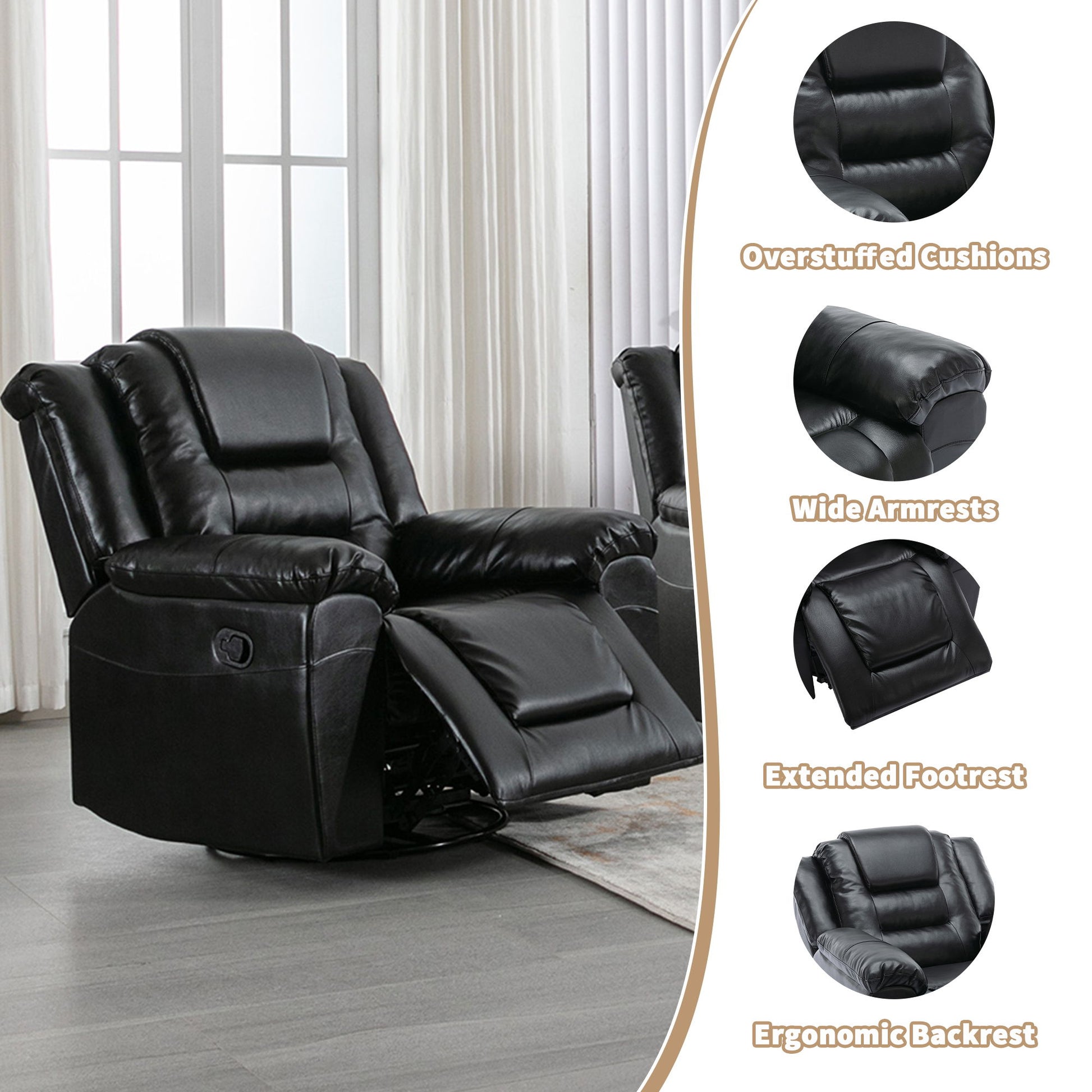 Home Theater Recliner Set Manual Recliner Chair With Wide Armrest, Two Built-In Cup Holders For Living Room - Best Buy Furniture