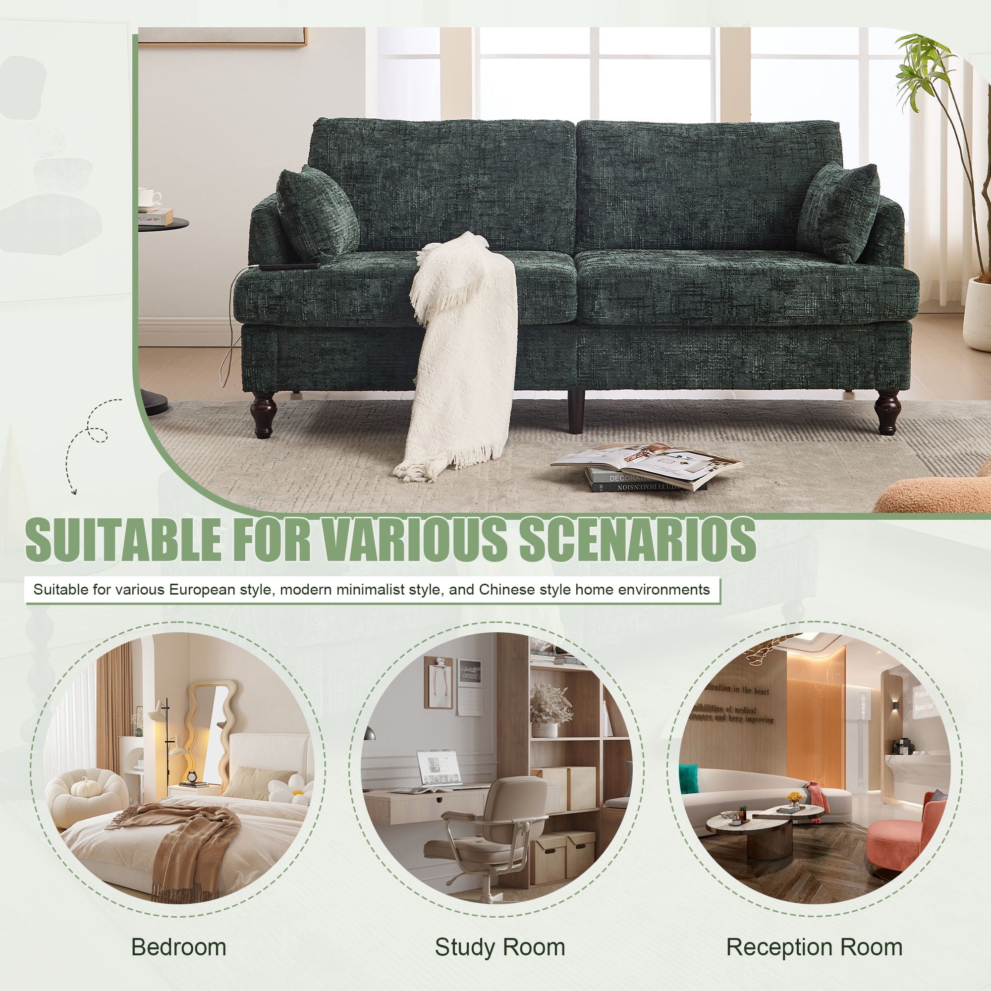 Chenille 2 Seater Sofa With LED Light, USB Charging Port, And Storage Bag - Best Buy Furniture