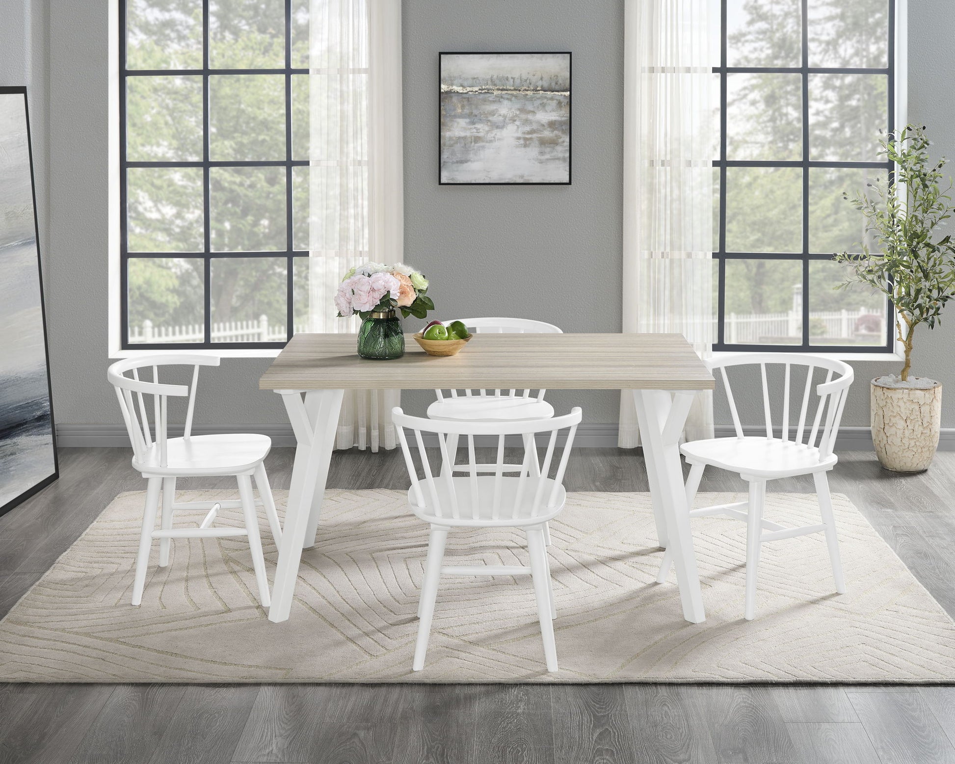 Roundhill - 5 Piece Dining Set, Dining Table With 4 Windsor Chairs - Brown / Antique White - Best Buy Furniture