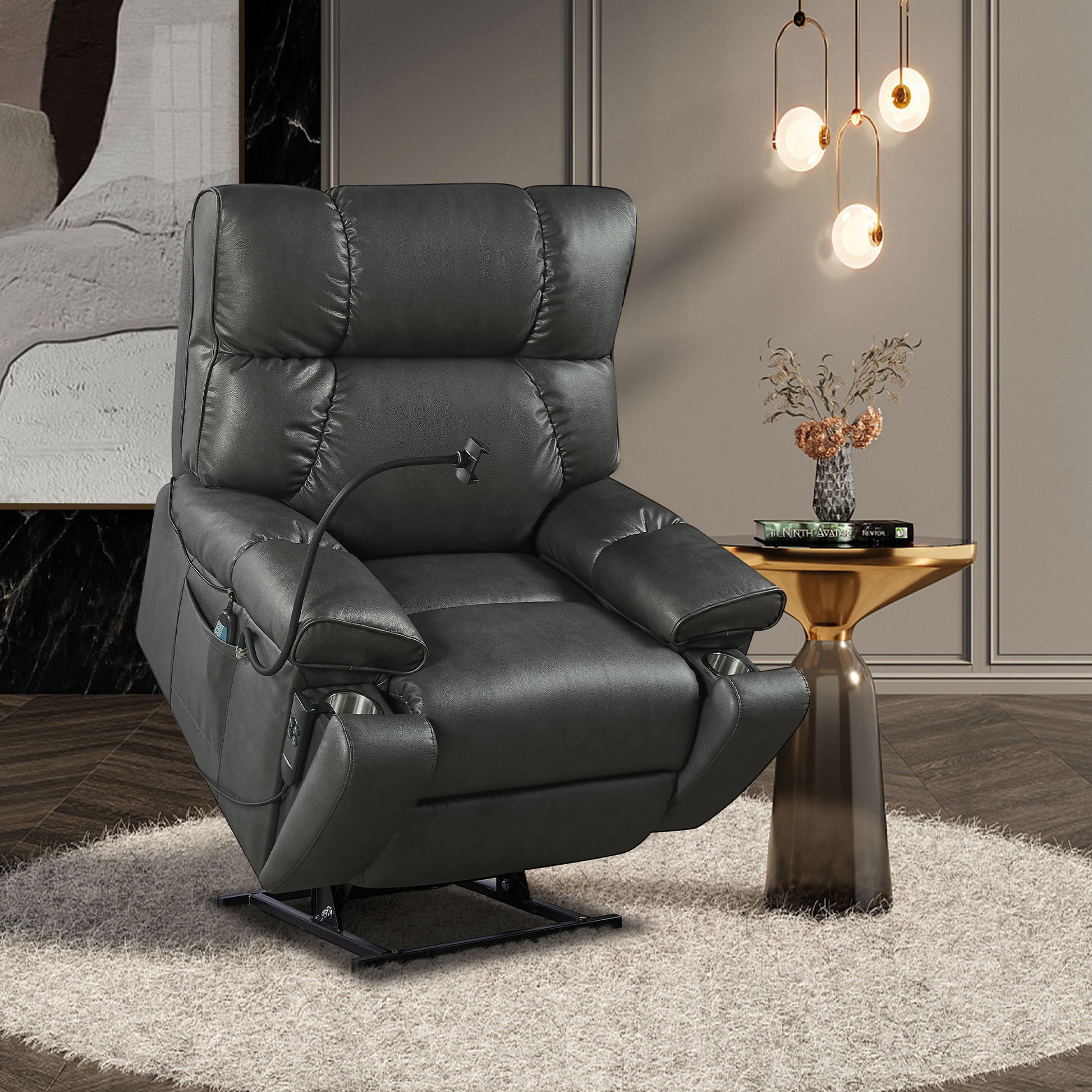 Recliner Chair With Phone Holder, Electric Power Lift Recliner Chair With 2 Motors Massage And Heat For Elderly, 3 Positions, 2 Side Pockets, Cup Holders - Best Buy Furniture
