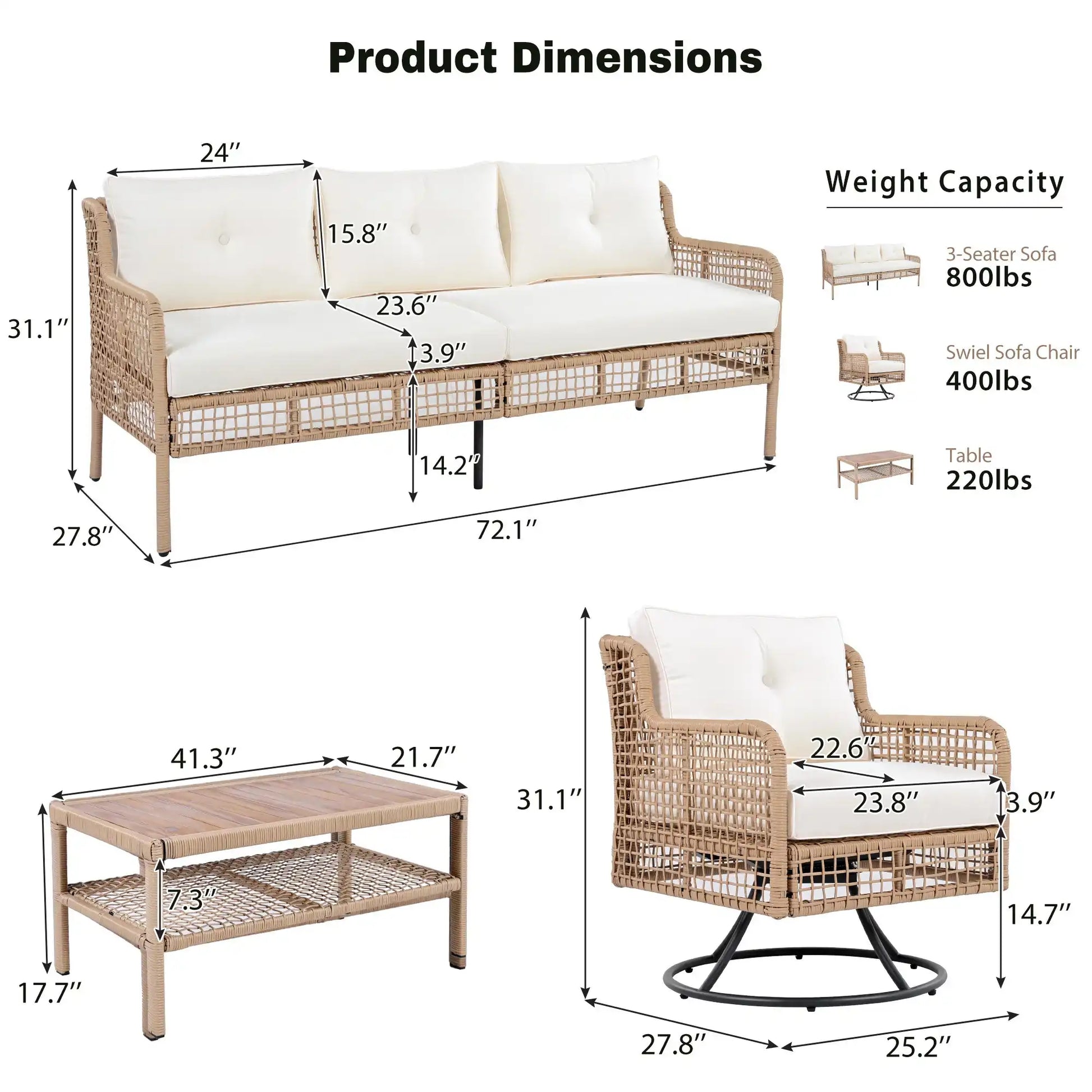 4 Piece Sectional Rattan Patio Furniture Set with Swivel Chairs - Best Buy Furniture