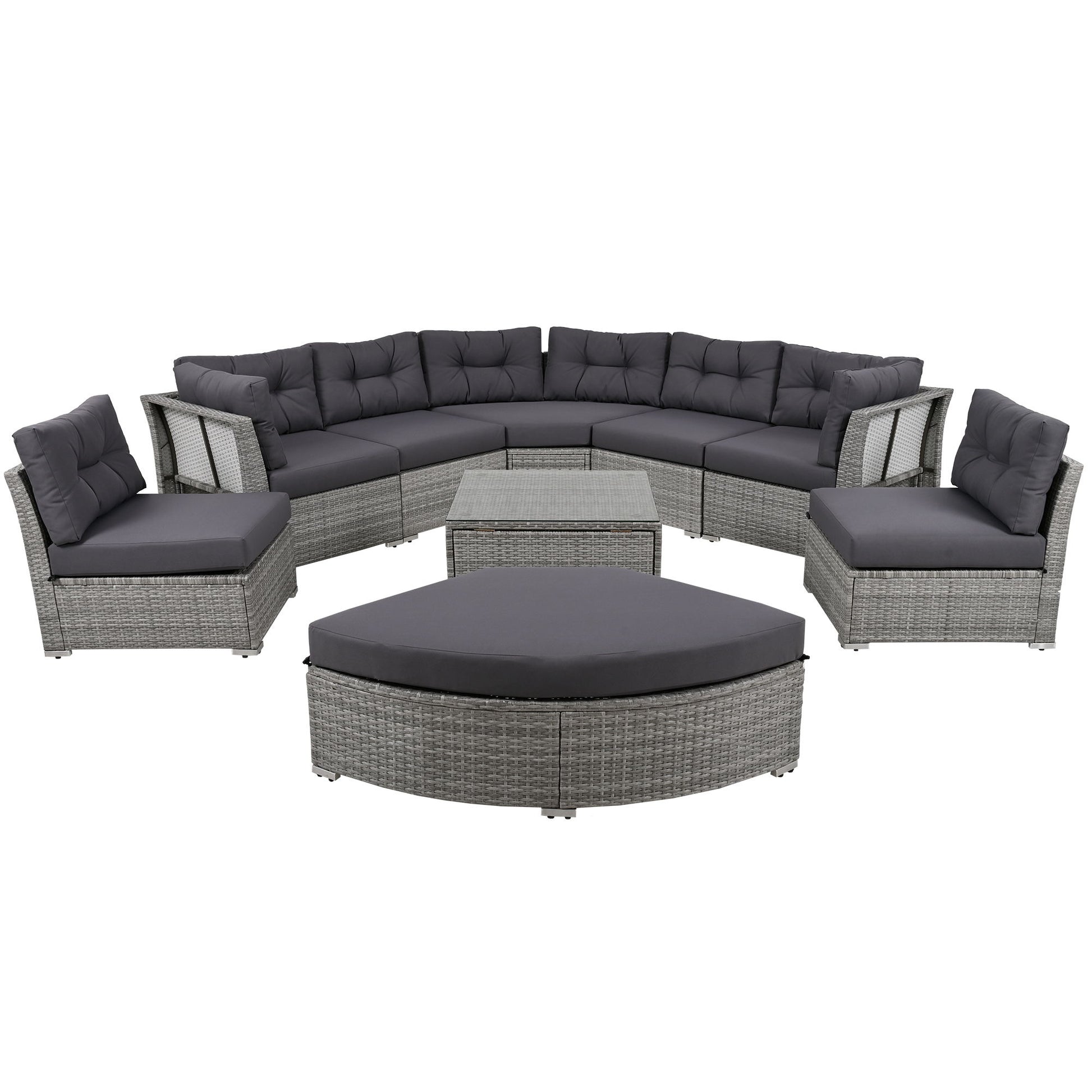 Elegant Patio Furniture Set Outdoor Daybed Rattan Sectional With Cushions And Center Table - Gray - Best Buy Furniture