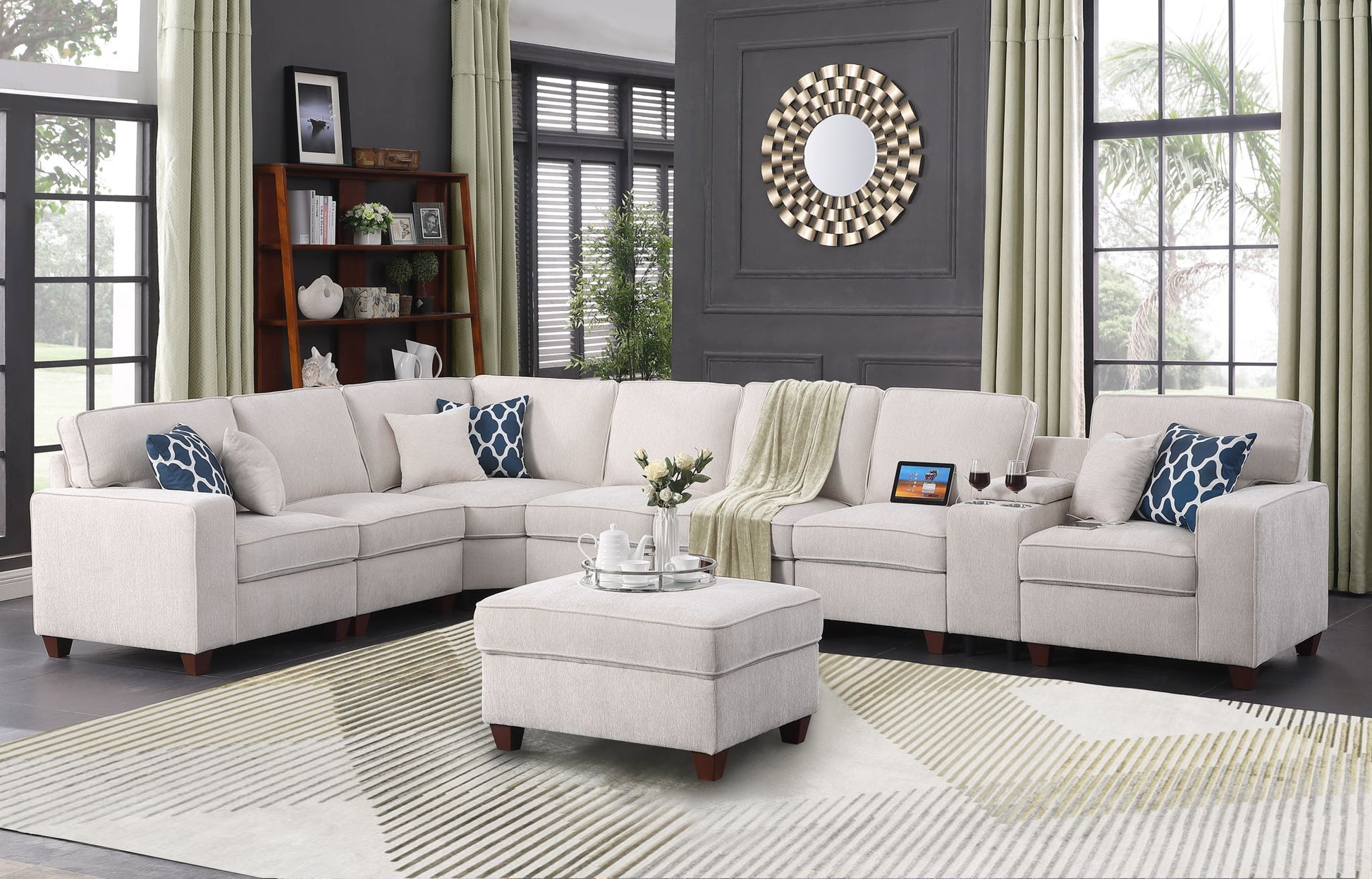 Ted - Sectional Sofa With Ottoman - Beige - Best Buy Furniture